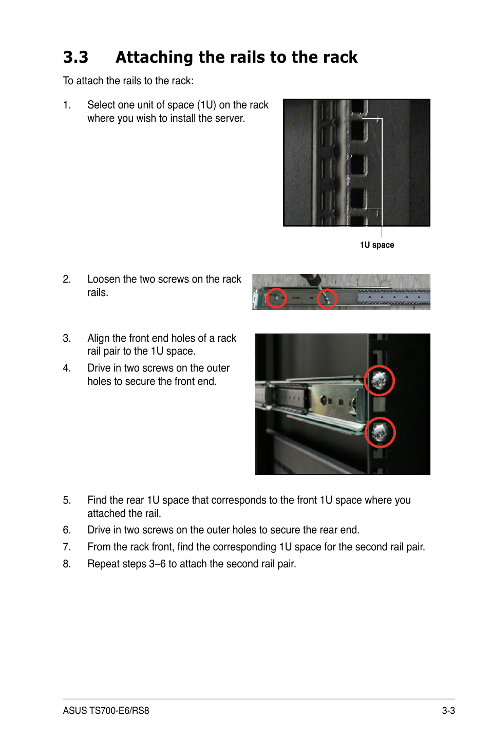 3 attaching the rails to the rack, Attaching the rails to the rack -3 | Asus TS700-E6/RS8 User Manual | Page 51 / 166