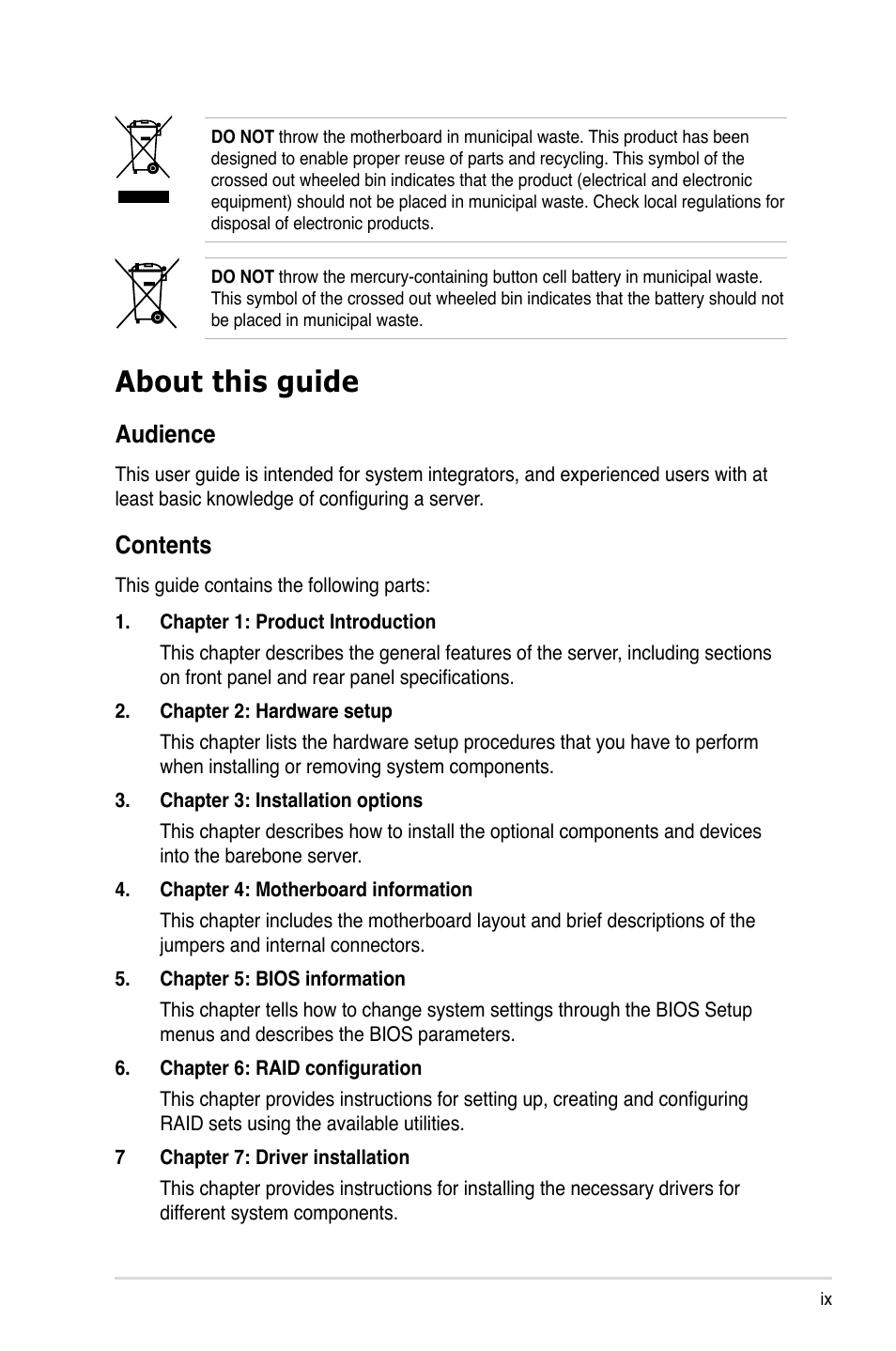 Asus TS700-E6/RS8 User Manual | Page 9 / 166
