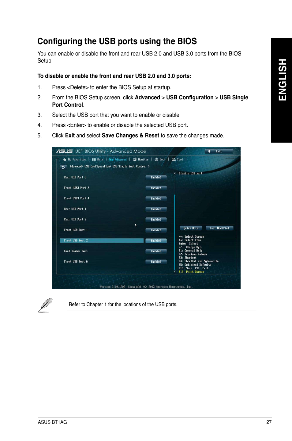 Configuring the usb ports using the bios, En gl is h en gl is h | Asus BT1AG User Manual | Page 27 / 77