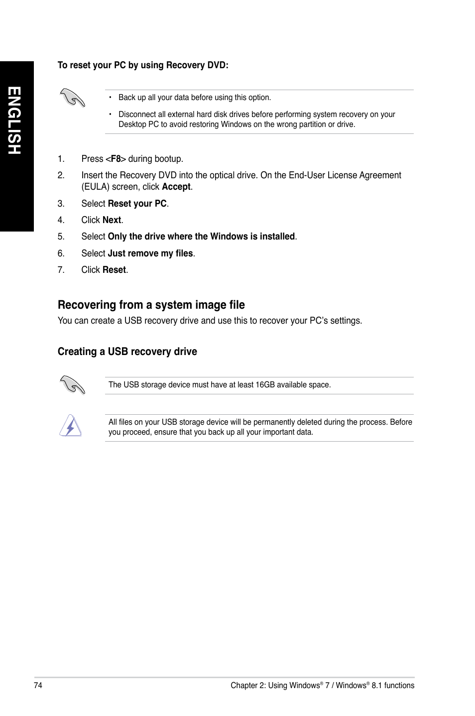 En gl is h en gl is h en gl is h en gl is h | Asus BT1AG User Manual | Page 74 / 77