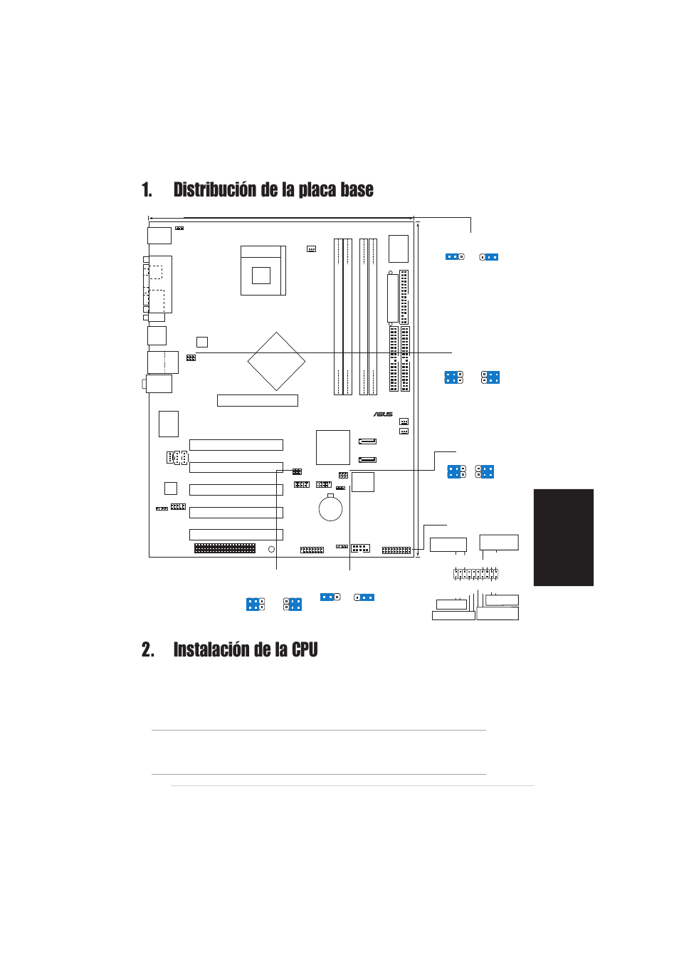Instalación de la cpu, Distribución de la placa base, Espa ñ ol | Placa base asus p4p800 se, Intel ich5r | Asus P4P800 SE User Manual | Page 11 / 16