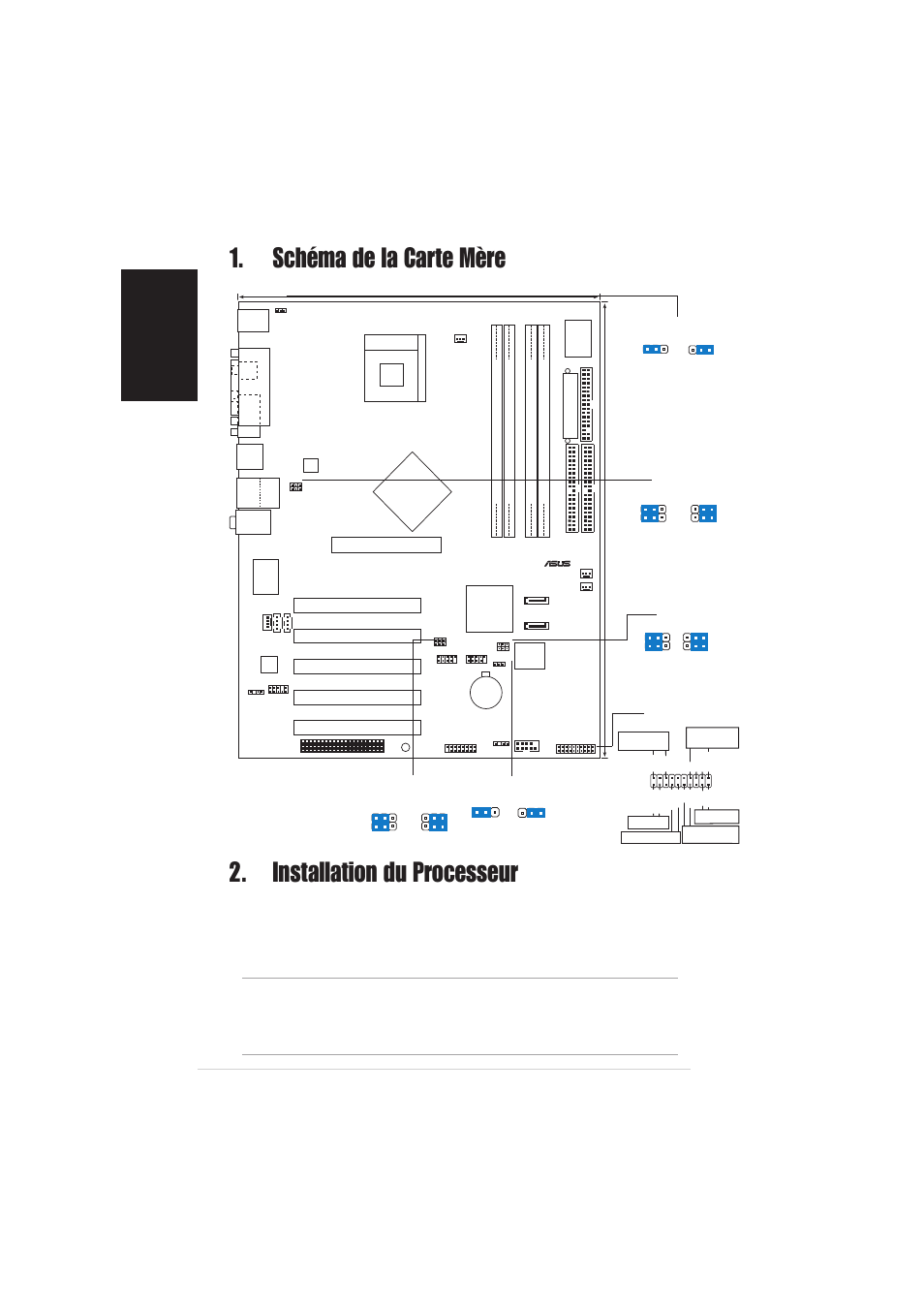 Installation du processeur, Schéma de la carte mère, Français | Carte mère asus p4p800 se, Intel ich5r, Pci1, Pci2 pci3 pci4 pci5, Panel1 | Asus P4P800 SE User Manual | Page 2 / 16