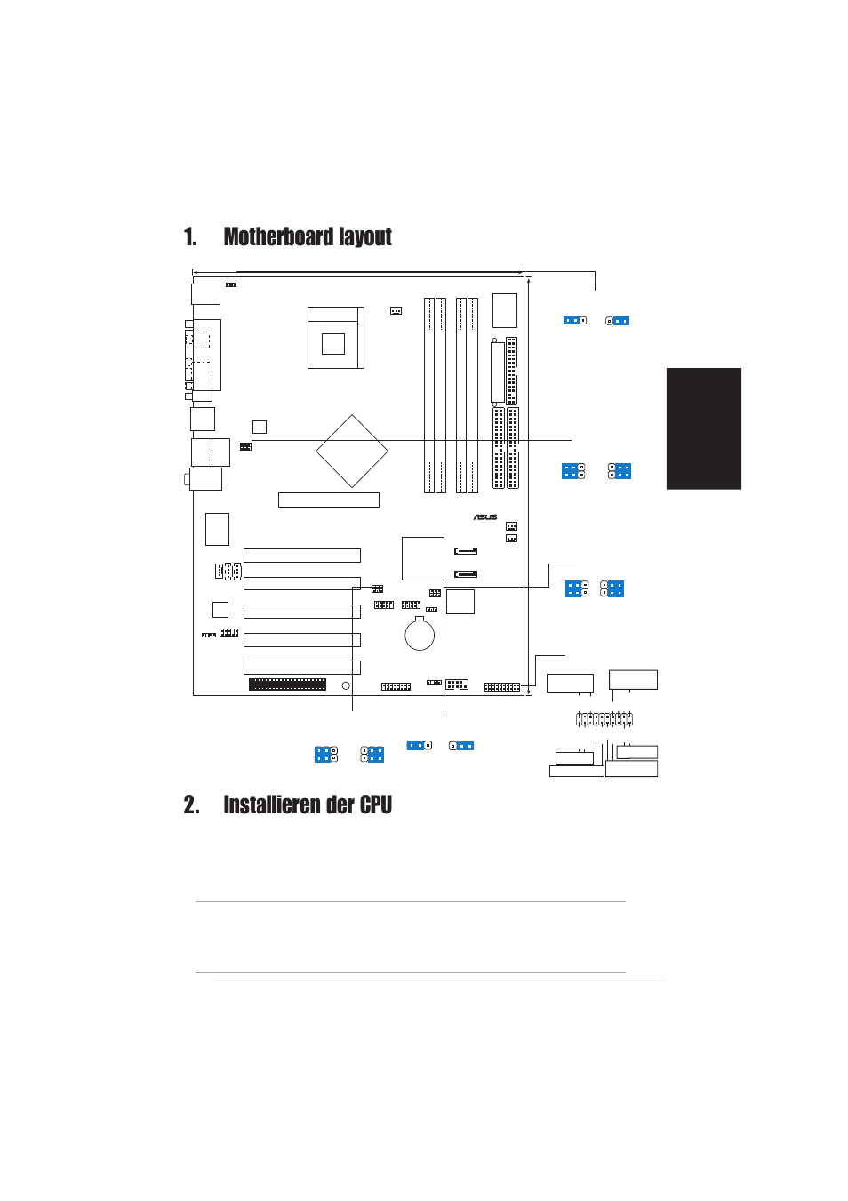 Installieren der cpu, Motherboard layout, Deutsch | Asus p4p800 se-motherboard, Intel ich5r, Pci1, Pci2 pci3 pci4 pci5, Panel1 | Asus P4P800 SE User Manual | Page 5 / 16