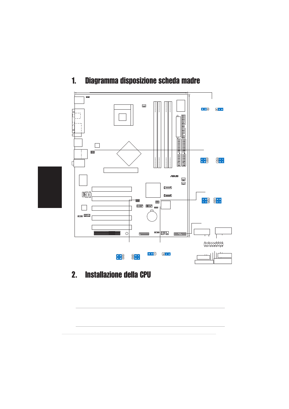 Installazione della cpu, Diagramma disposizione scheda madre, Italiano | Scheda madre asus p4p800 se, Intel ich5r, Pci1, Pci2 pci3 pci4 pci5, Panel1 | Asus P4P800 SE User Manual | Page 8 / 16