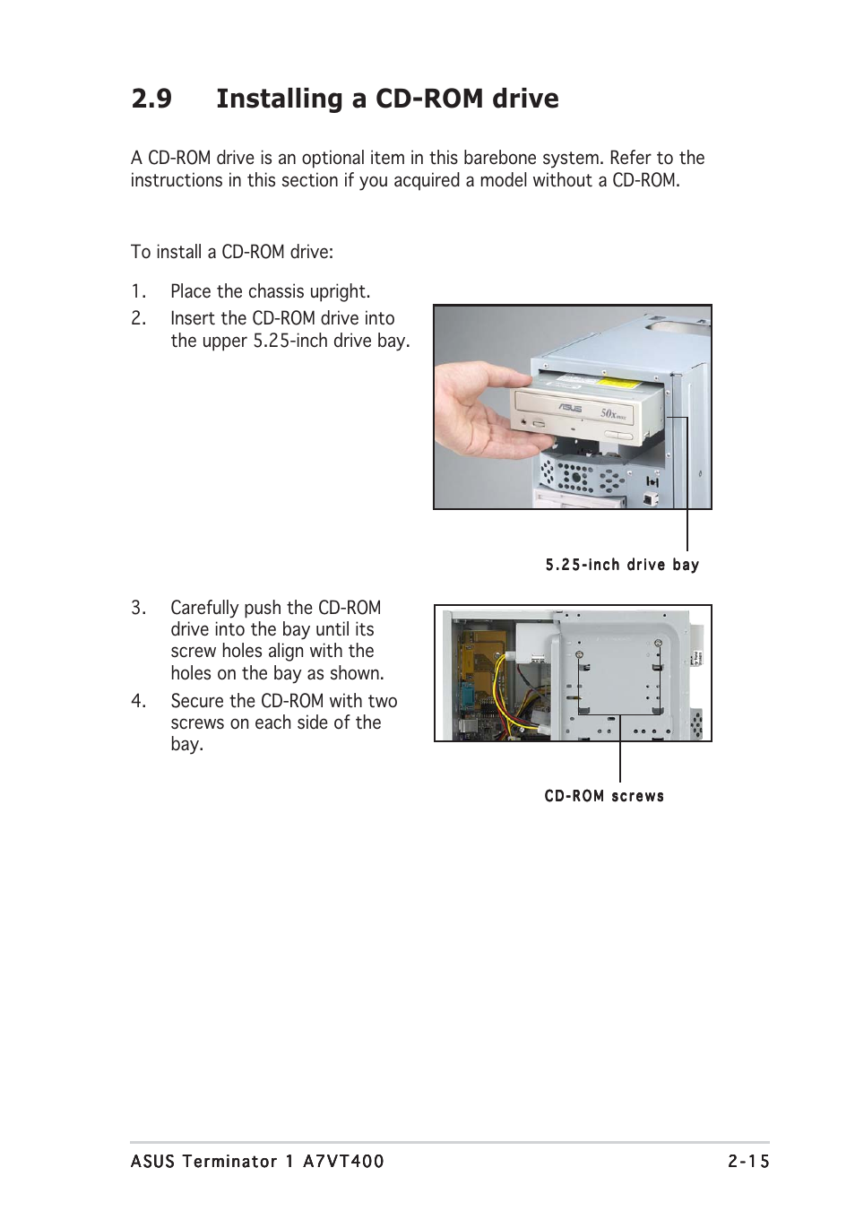 9 installing a cd-rom drive | Asus Terminator A7VT400 User Manual | Page 31 / 98