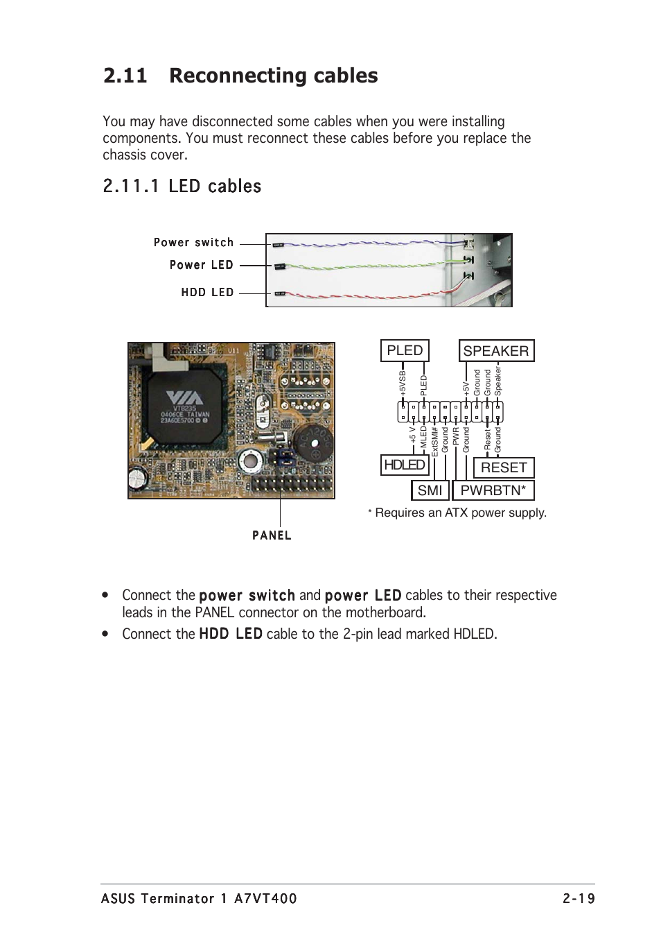 11 reconnecting cables | Asus Terminator A7VT400 User Manual | Page 35 / 98