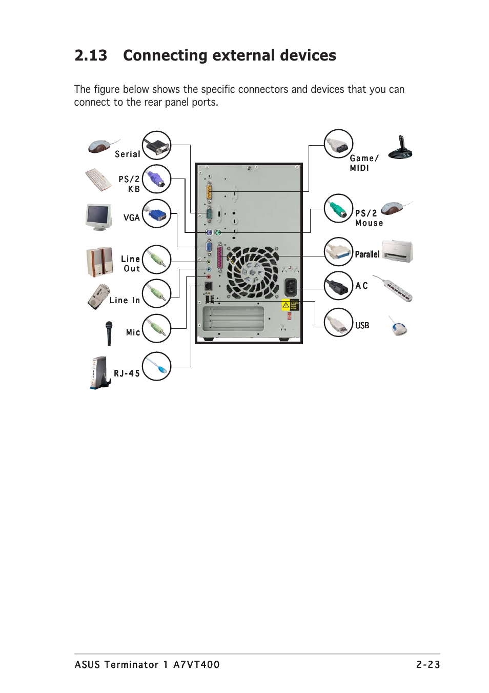 13 connecting external devices | Asus Terminator A7VT400 User Manual | Page 39 / 98