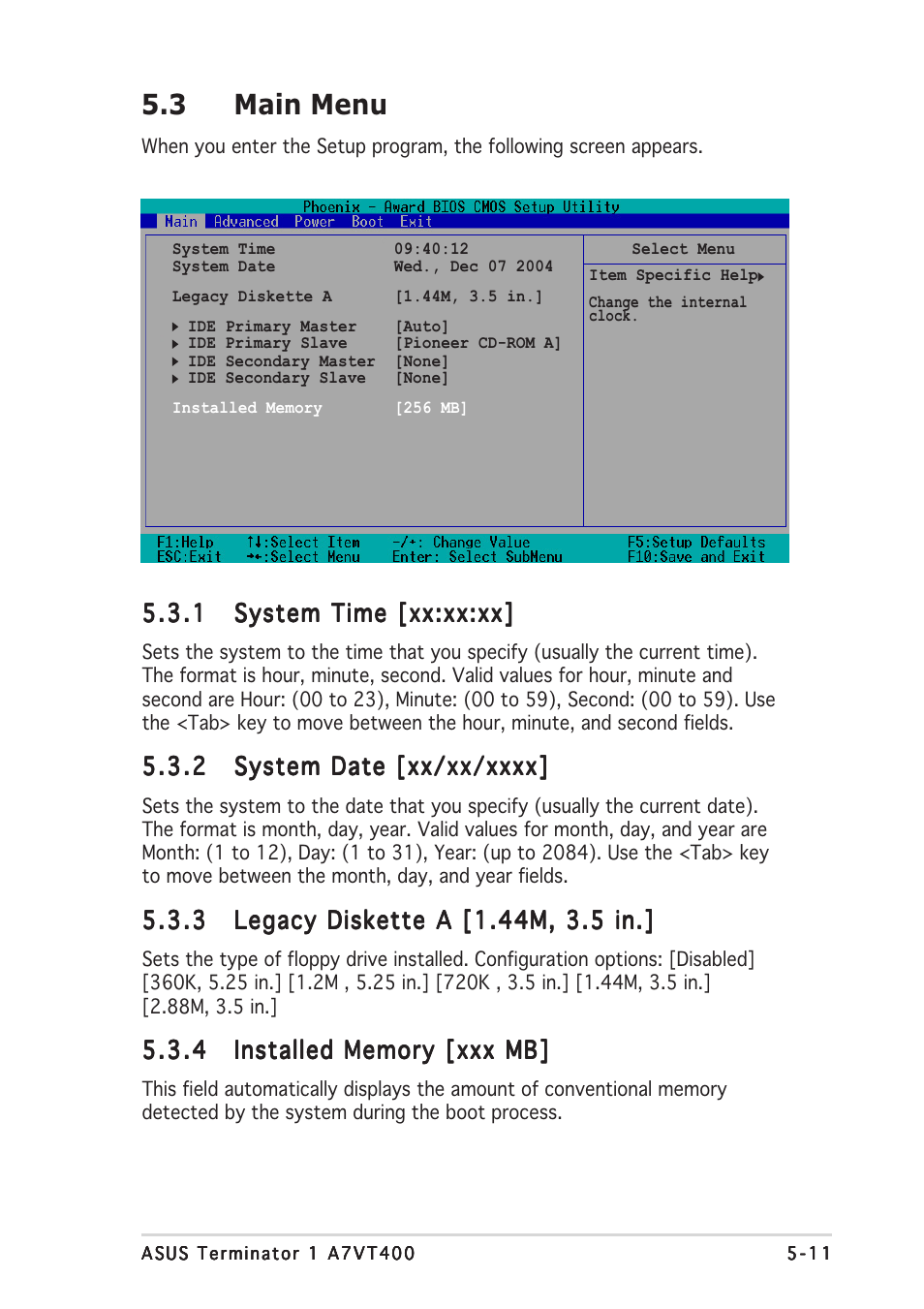 3 main menu | Asus Terminator A7VT400 User Manual | Page 75 / 98