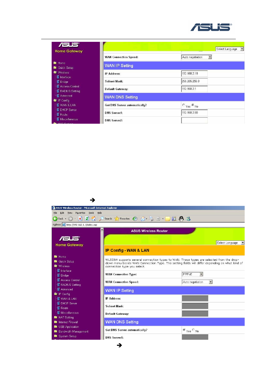 4 8bwan connection type ---- pppoe, Wan connection type ---- pppoe, 4 wan connection type ---- pppoe | Asus WL-566GM User Manual | Page 7 / 12