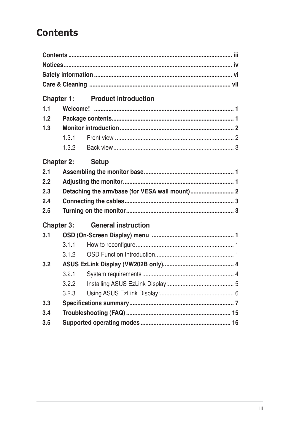 Asus VW202TR User Manual | Page 3 / 28