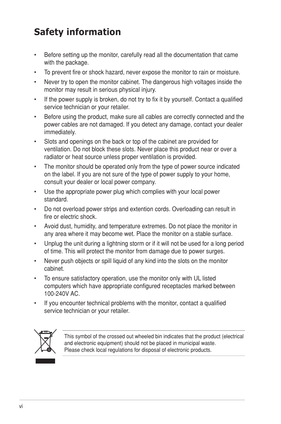 Safety information | Asus VW202TR User Manual | Page 6 / 28