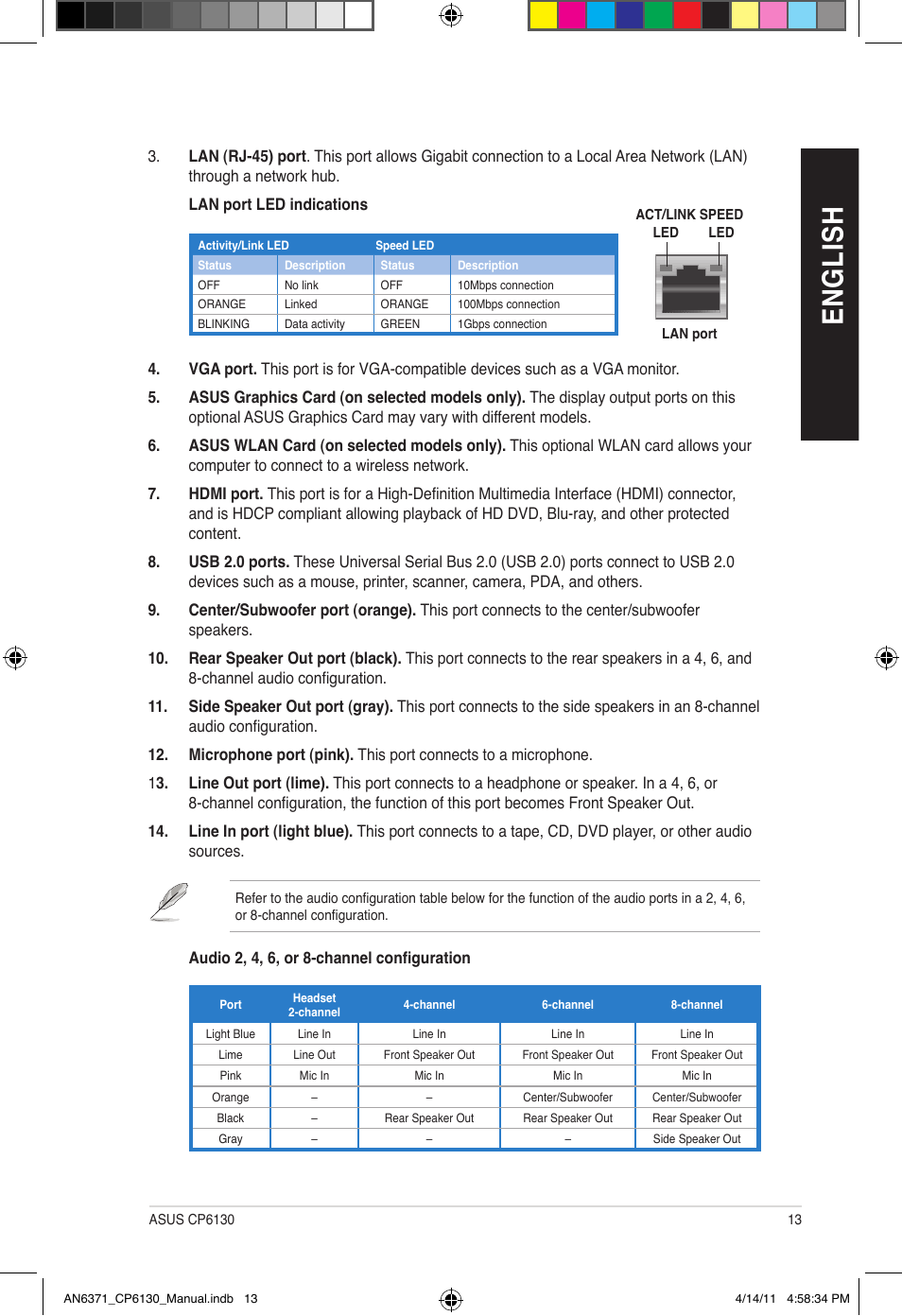 En gl is h en gl is h | Asus CP6130 User Manual | Page 13 / 190