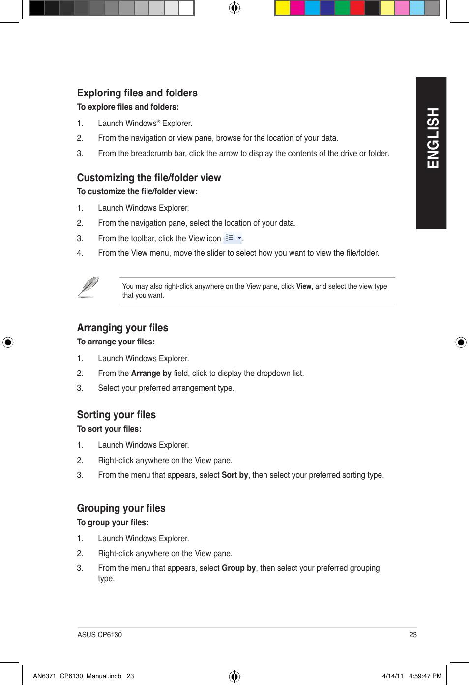 En gl is h en gl is h | Asus CP6130 User Manual | Page 23 / 190