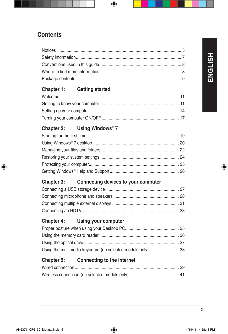 En gl is h en gl is h en gl is h en gl is h | Asus CP6130 User Manual | Page 3 / 190