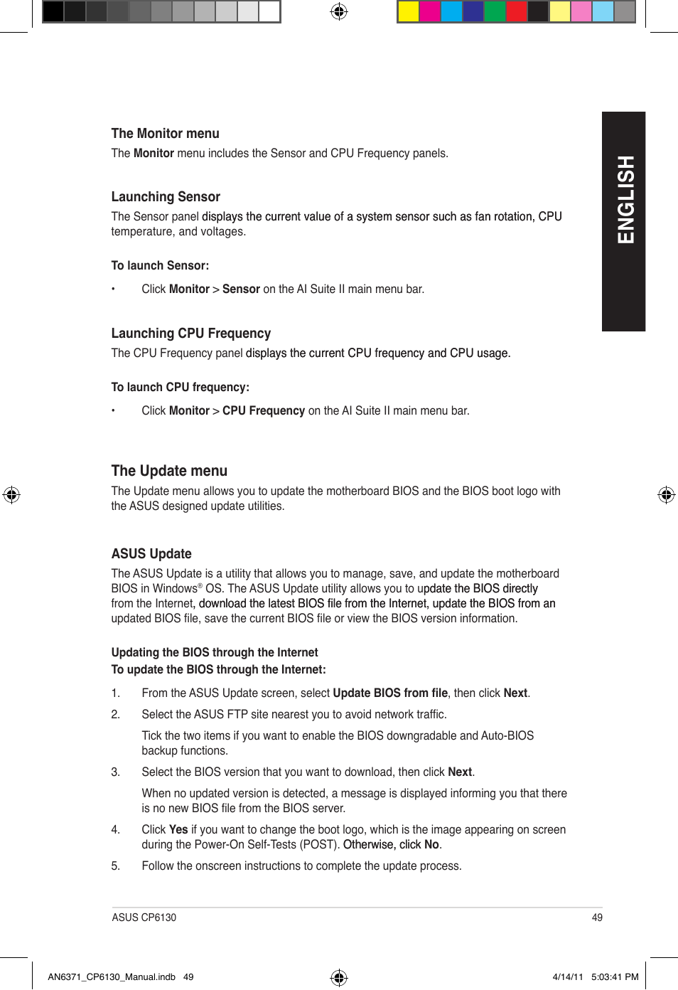 En gl is h en gl is h | Asus CP6130 User Manual | Page 49 / 190