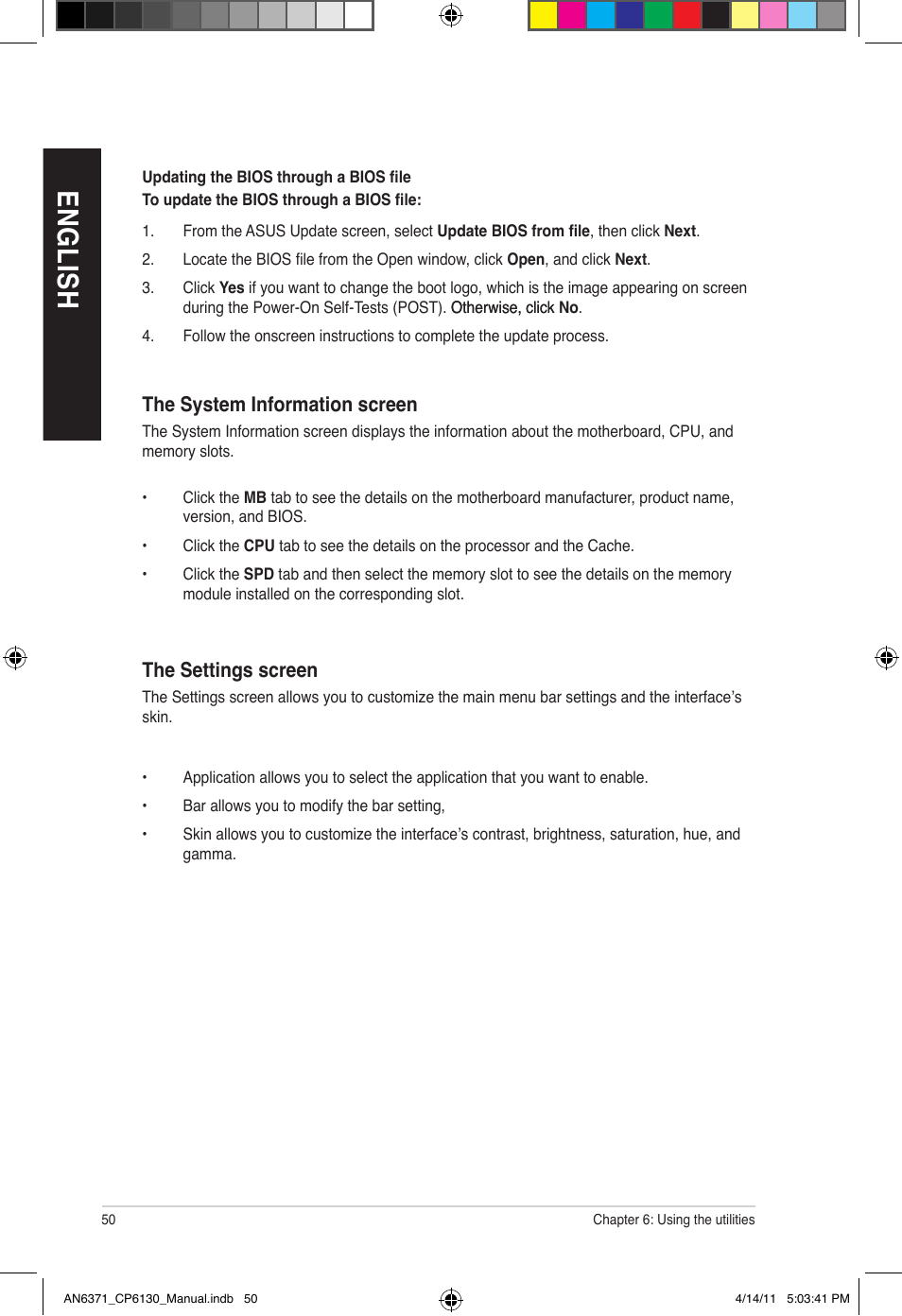 En gl is h en gl is h en gl is h en gl is h | Asus CP6130 User Manual | Page 50 / 190