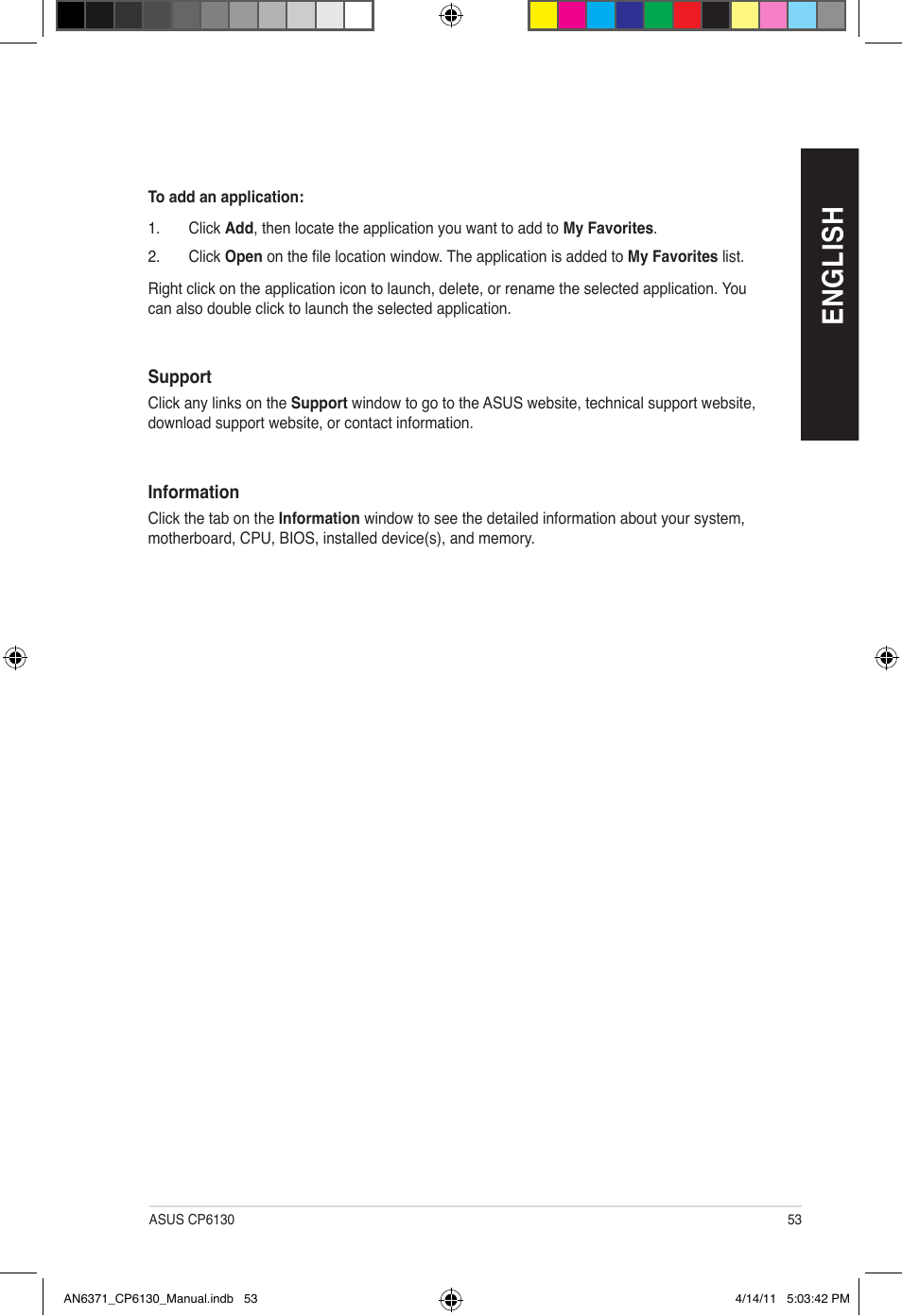 En gl is h en gl is h | Asus CP6130 User Manual | Page 53 / 190