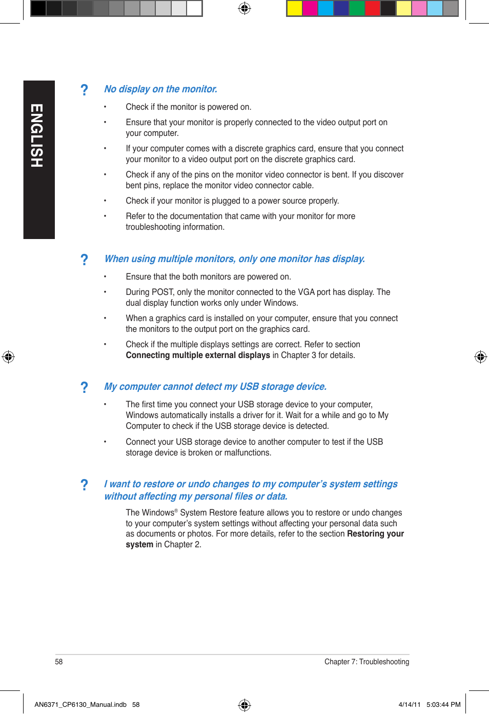 En gl is h en gl is h en gl is h en gl is h | Asus CP6130 User Manual | Page 58 / 190