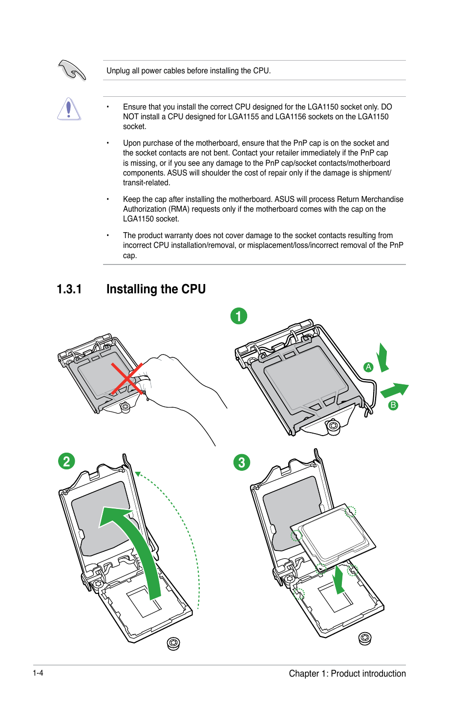 1 installing the cpu | Asus B85-A User Manual | Page 12 / 75