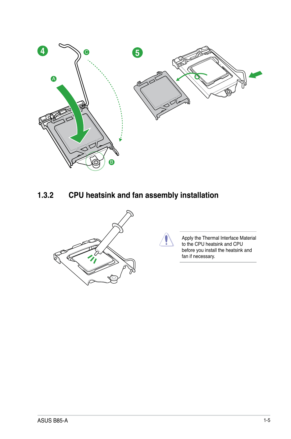 2 cpu heatsink and fan assembly installation | Asus B85-A User Manual | Page 13 / 75