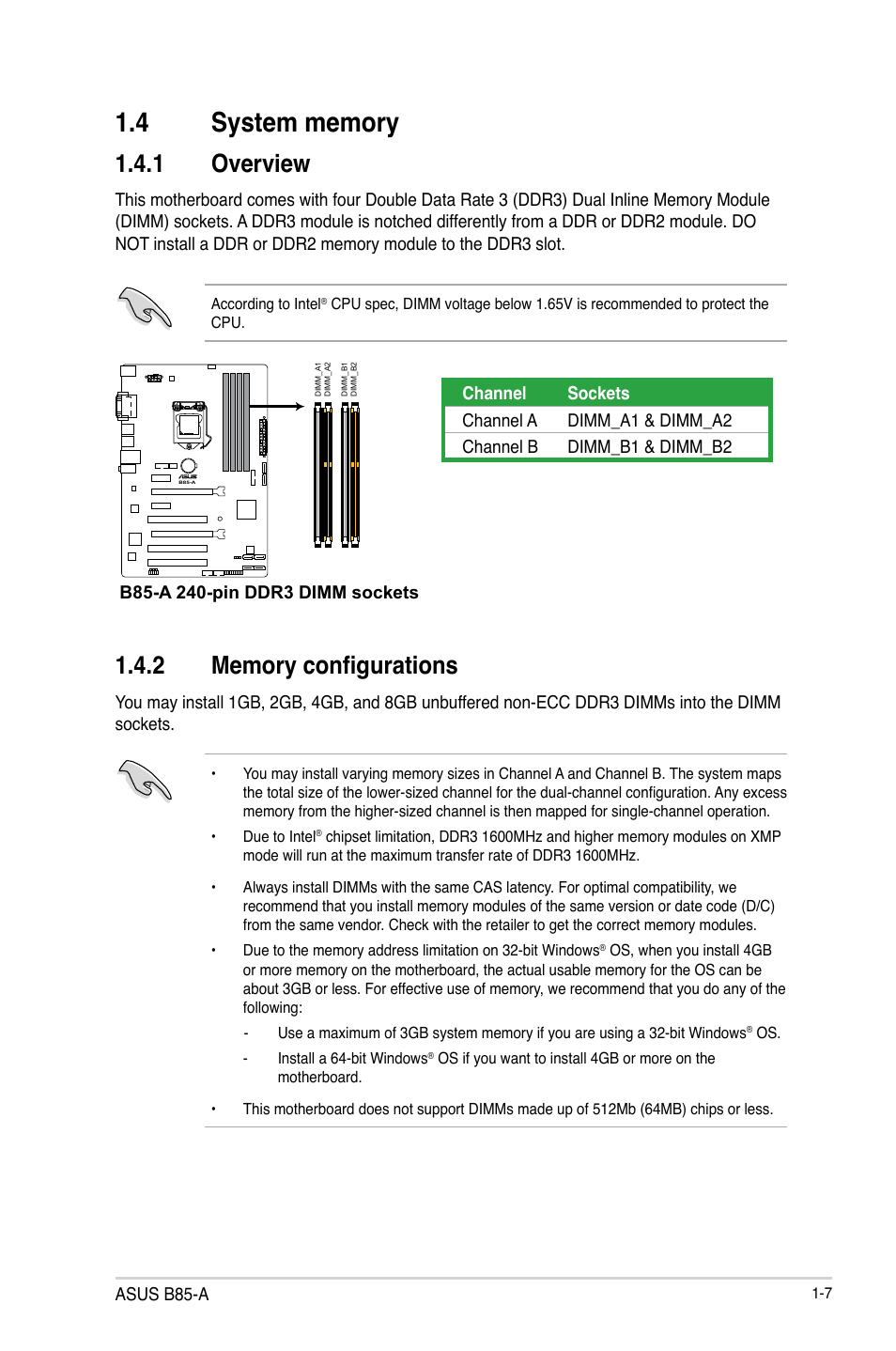 4 system memory, System memory -7, 1 overview | Asus B85-A User Manual | Page 15 / 75