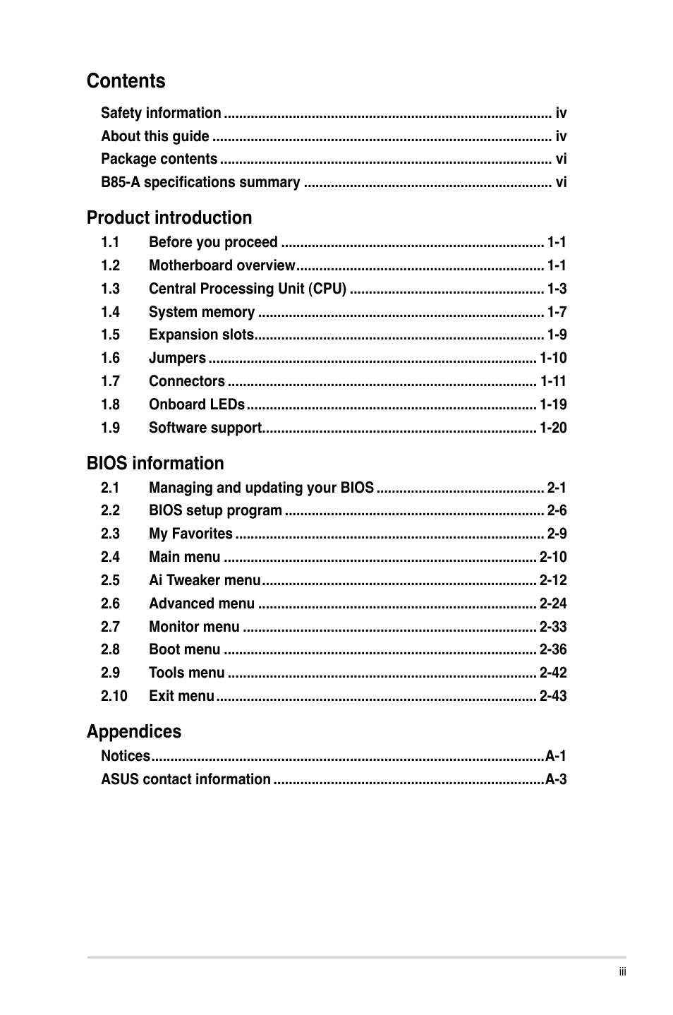 Asus B85-A User Manual | Page 3 / 75