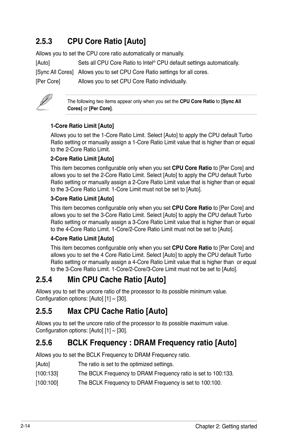 3 cpu core ratio [auto, 4 min cpu cache ratio [auto, 5 max cpu cache ratio [auto | 6 bclk frequency : dram frequency ratio [auto | Asus B85-A User Manual | Page 42 / 75