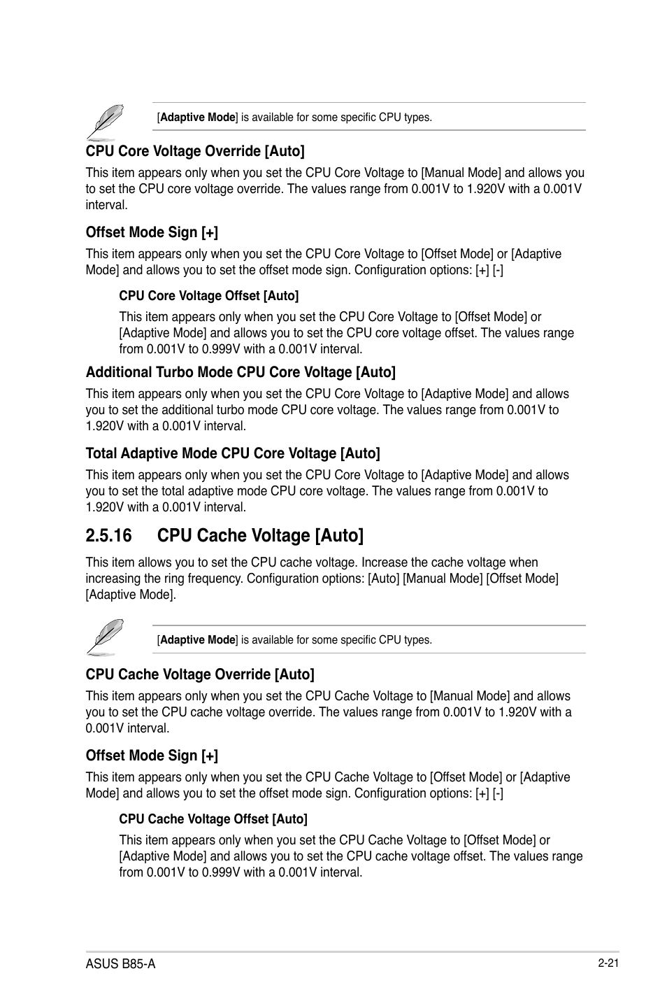 16 cpu cache voltage [auto | Asus B85-A User Manual | Page 49 / 75