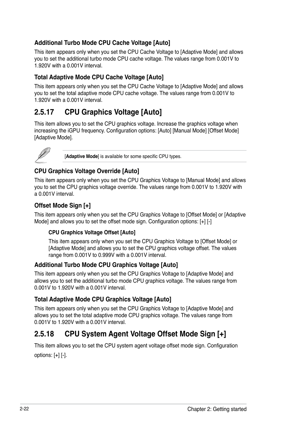 17 cpu graphics voltage [auto, 18 cpu system agent voltage offset mode sign | Asus B85-A User Manual | Page 50 / 75