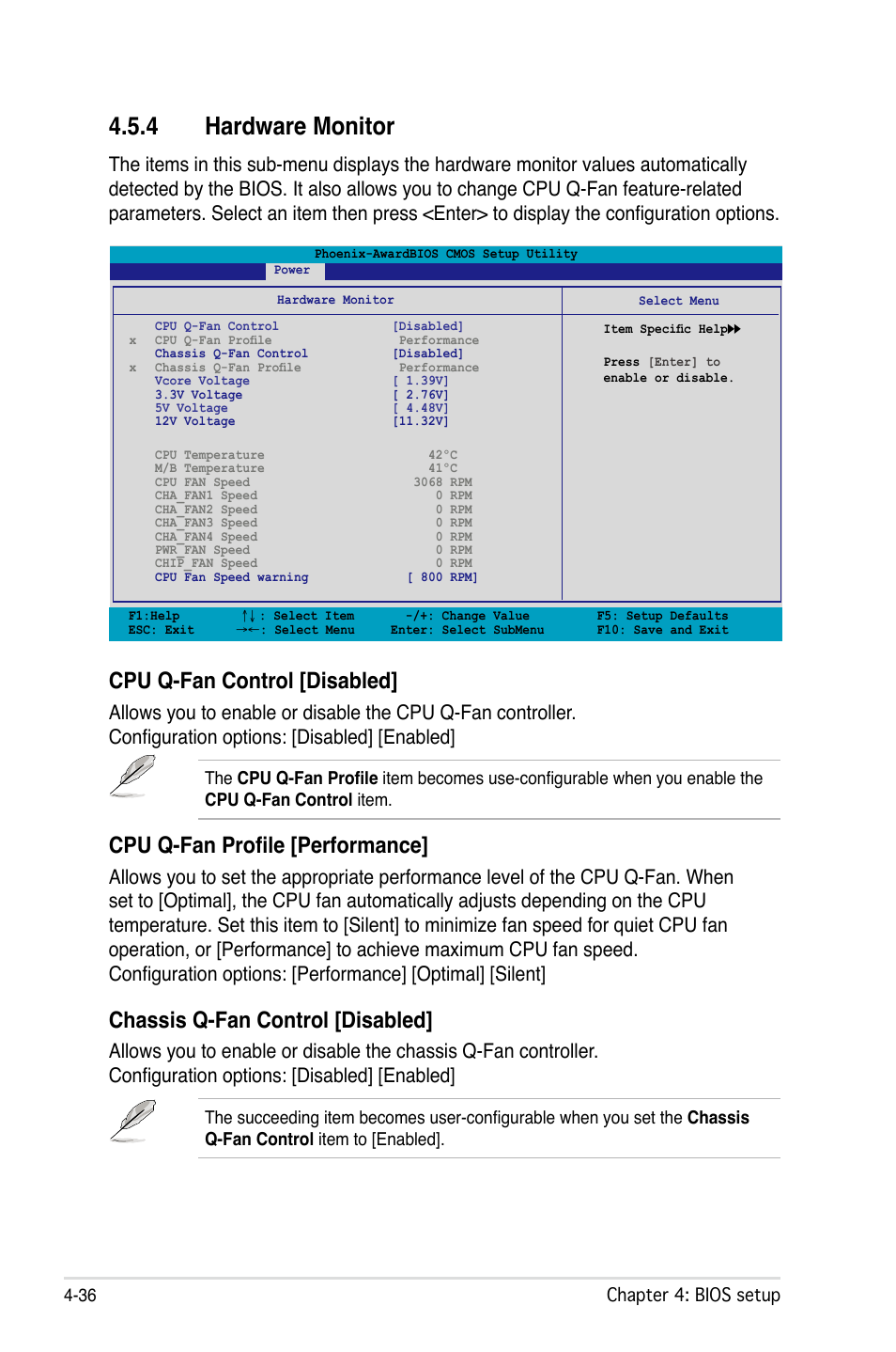 4 hardware monitor, Cpu q-fan control [disabled, Cpu q-fan profile [performance | Chassis q-fan control [disabled | Asus M2N32-SLI Premium VISTA Edition User Manual | Page 106 / 184