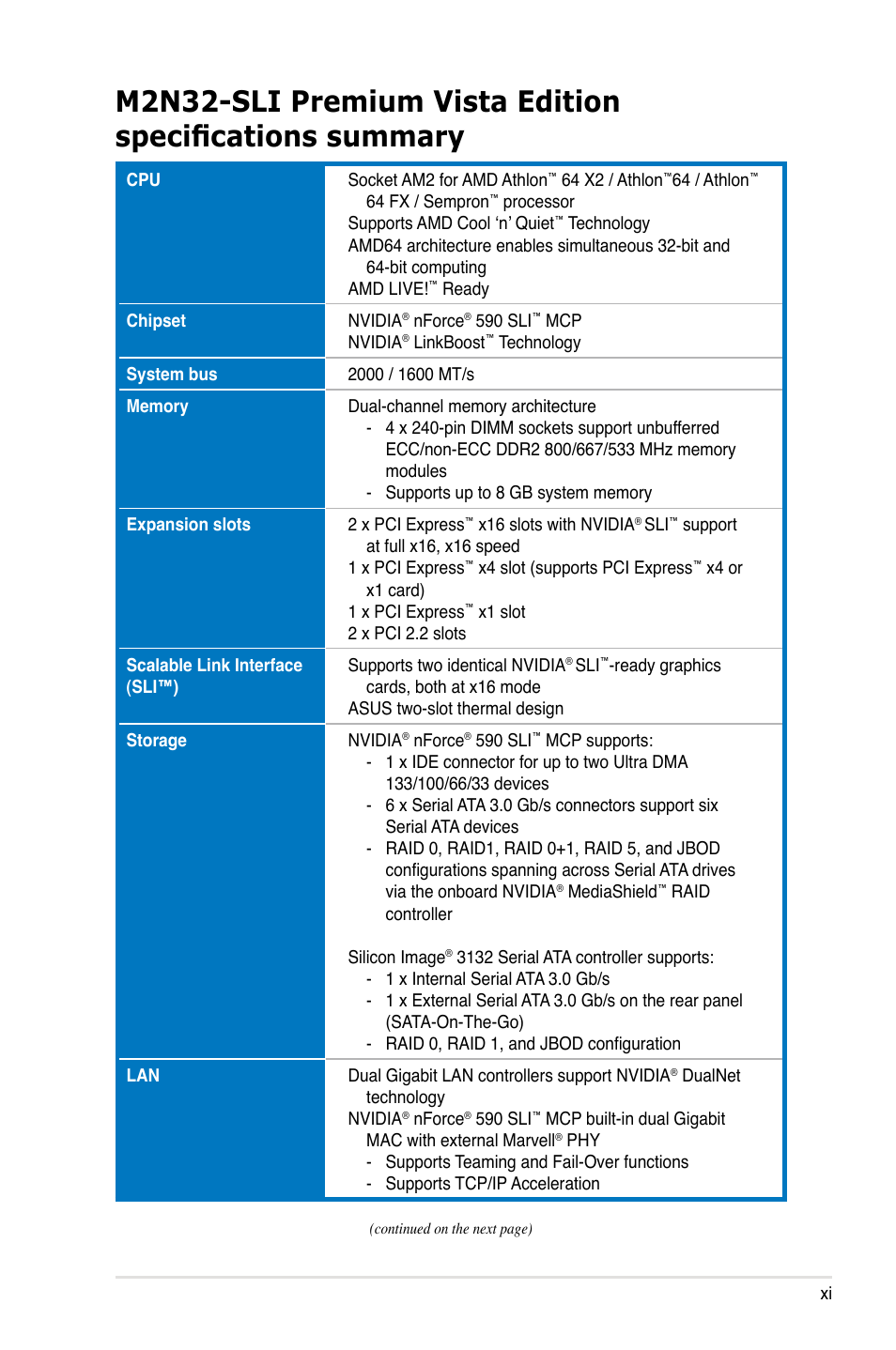 Asus M2N32-SLI Premium VISTA Edition User Manual | Page 11 / 184