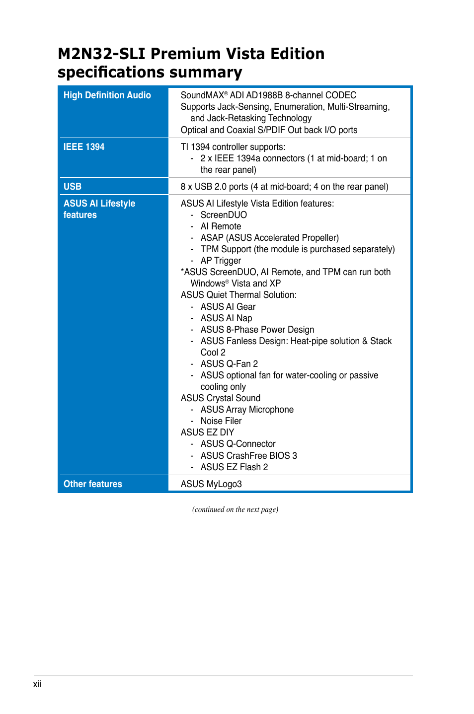 Asus M2N32-SLI Premium VISTA Edition User Manual | Page 12 / 184