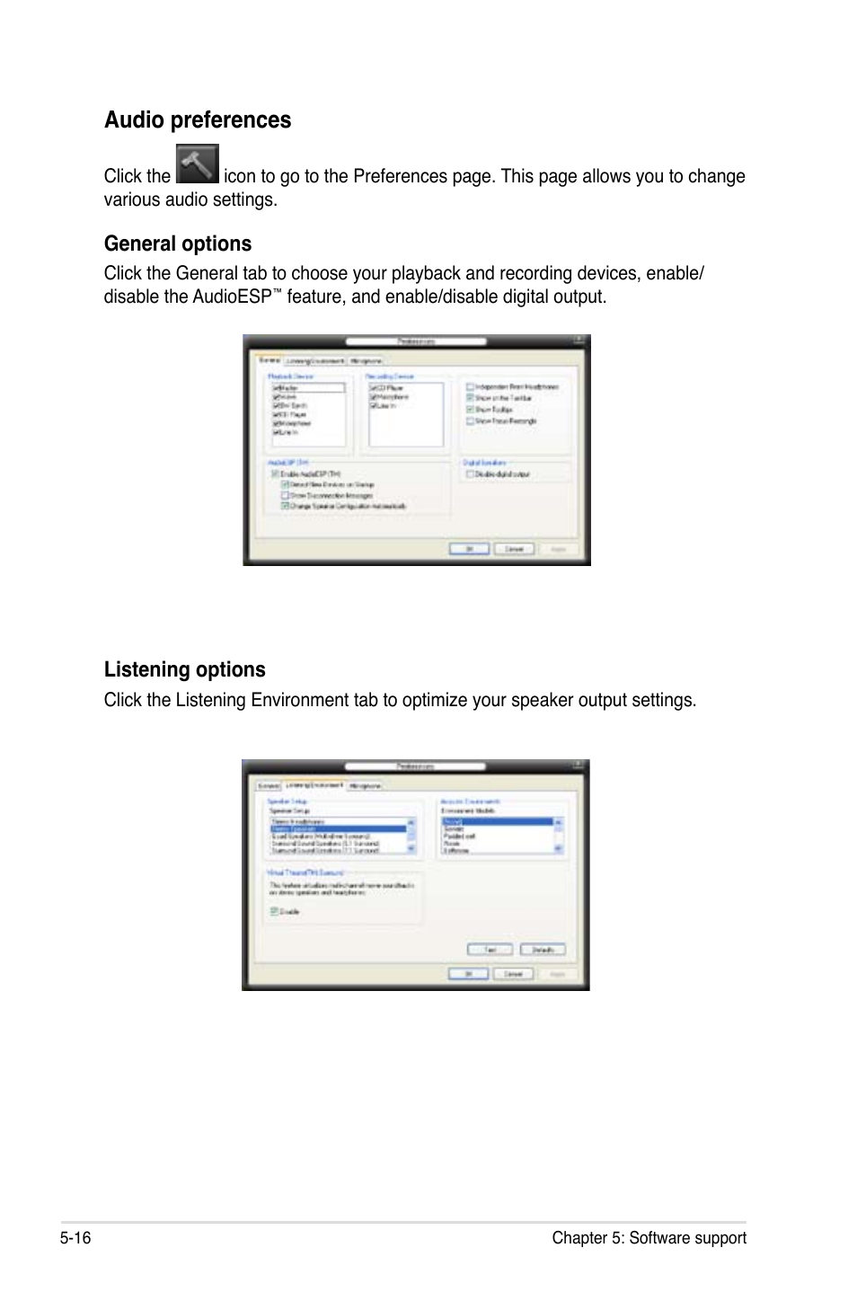 Audio preferences | Asus M2N32-SLI Premium VISTA Edition User Manual | Page 136 / 184