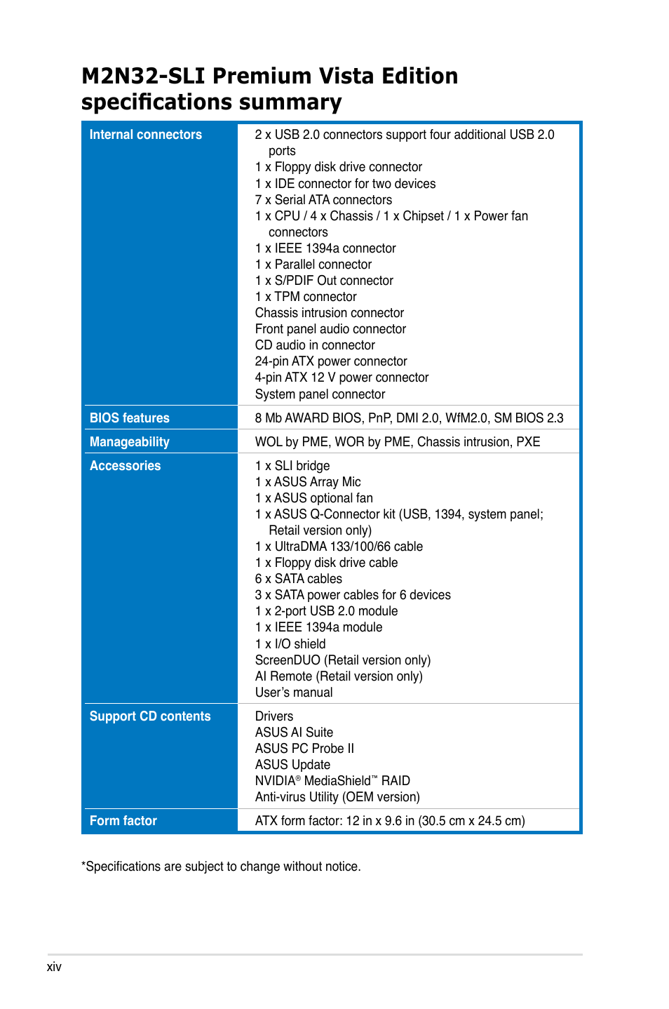 Asus M2N32-SLI Premium VISTA Edition User Manual | Page 14 / 184