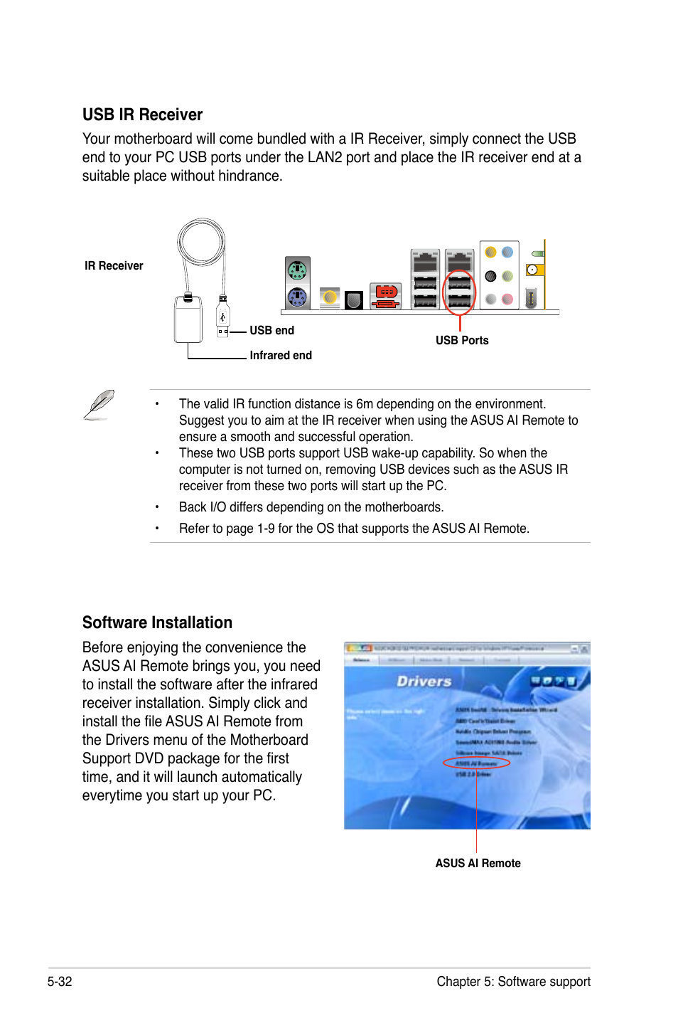 Usb ir receiver, Software installation | Asus M2N32-SLI Premium VISTA Edition User Manual | Page 152 / 184