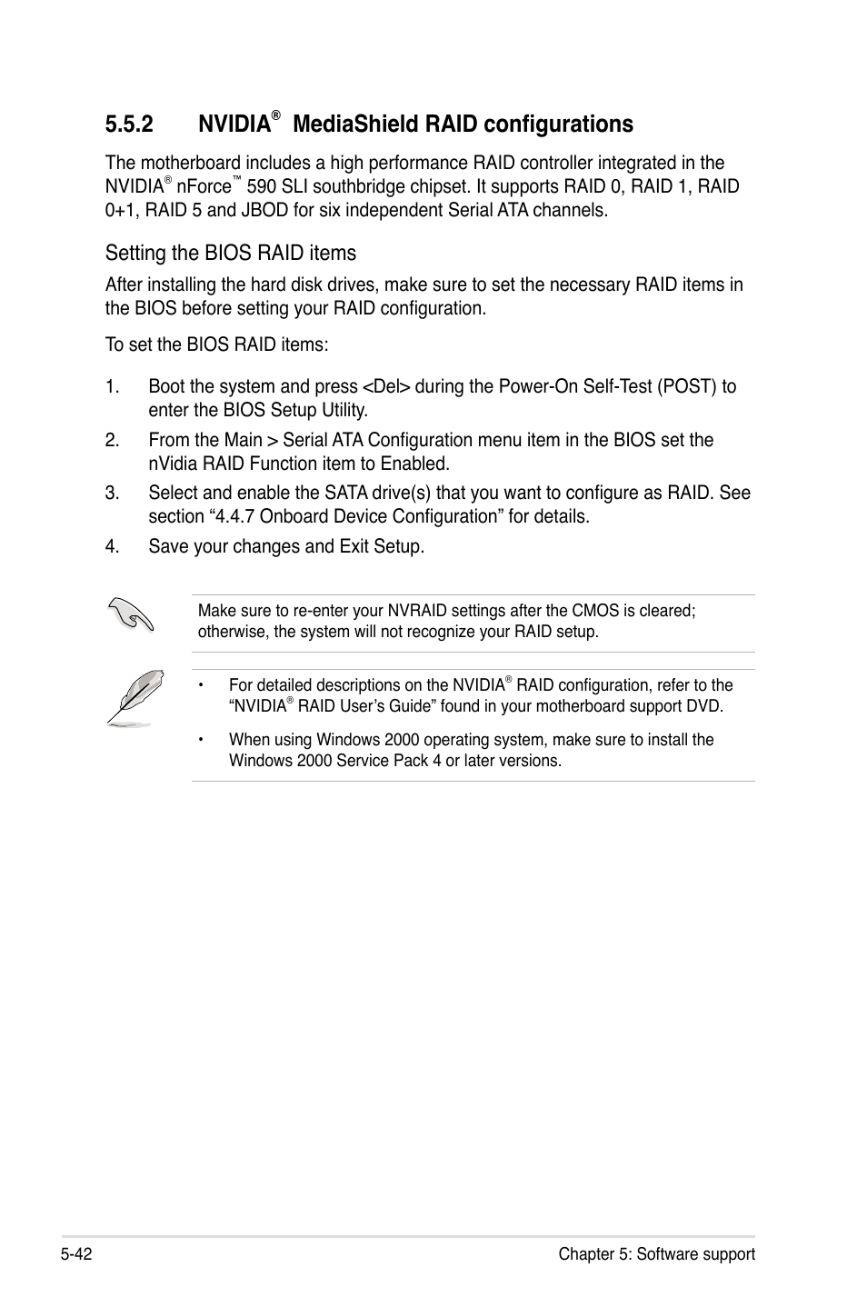 2 nvidia, Mediashield raid configurations, Setting the bios raid items | Asus M2N32-SLI Premium VISTA Edition User Manual | Page 162 / 184