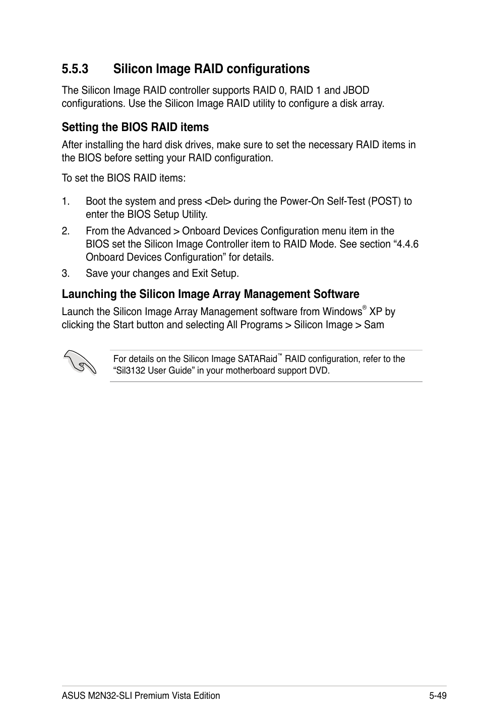3 silicon image raid configurations, Setting the bios raid items | Asus M2N32-SLI Premium VISTA Edition User Manual | Page 169 / 184