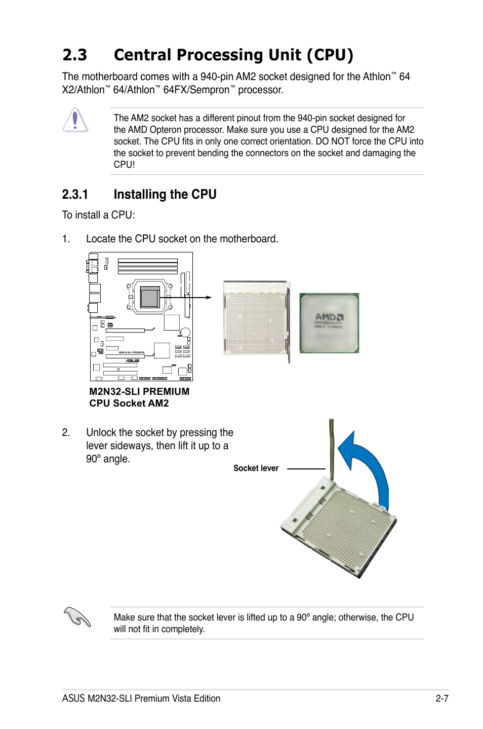 3 central processing unit (cpu), 1 installing the cpu | Asus M2N32-SLI Premium VISTA Edition User Manual | Page 35 / 184