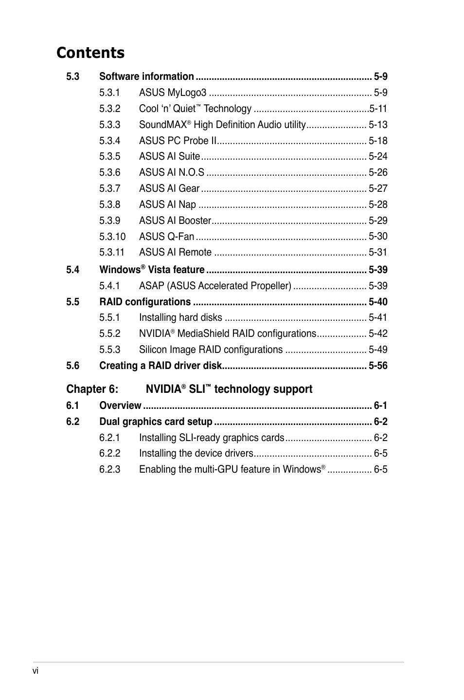Asus M2N32-SLI Premium VISTA Edition User Manual | Page 6 / 184