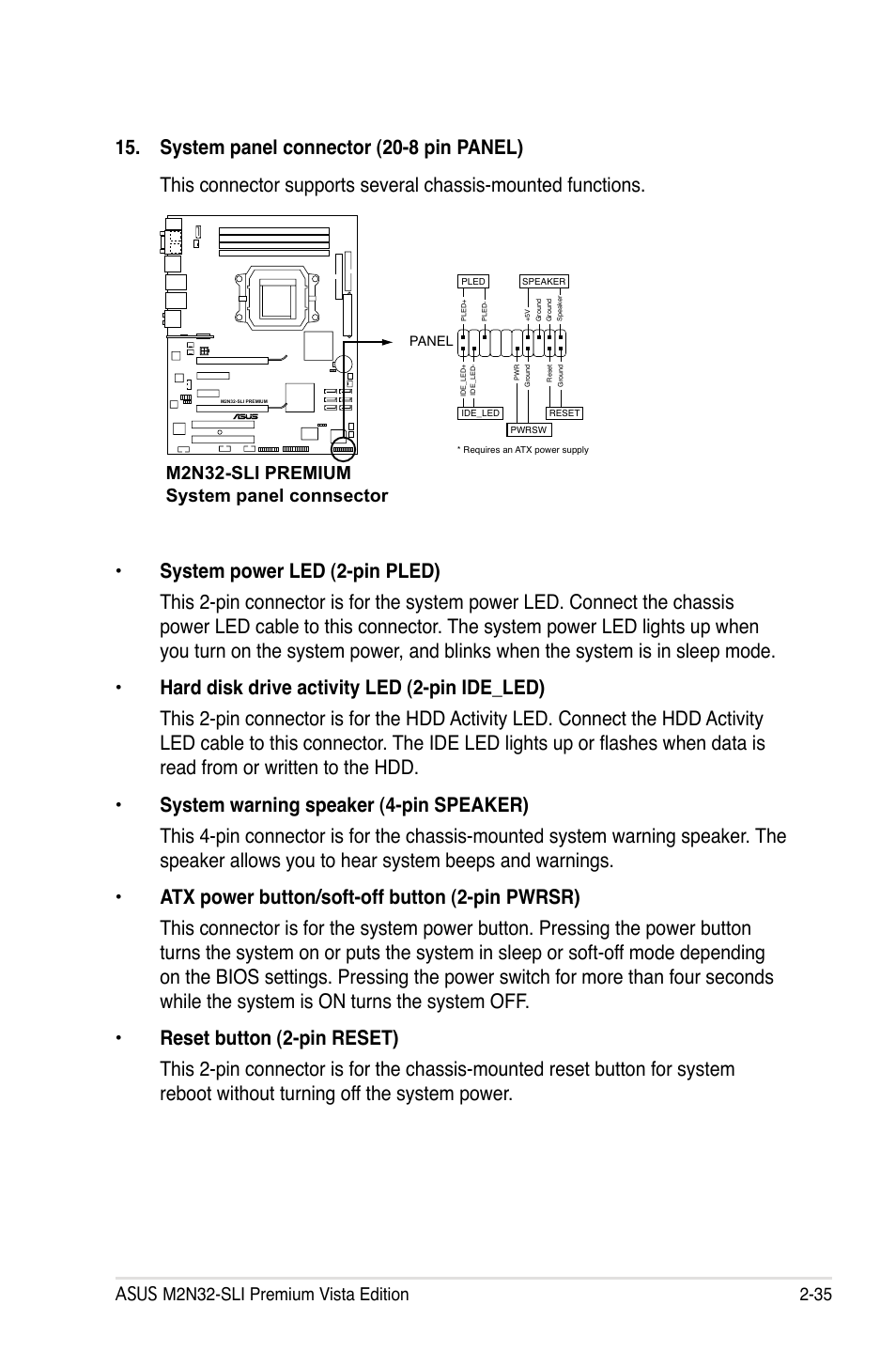 M2n32-sli premium system panel connsector | Asus M2N32-SLI Premium VISTA Edition User Manual | Page 63 / 184