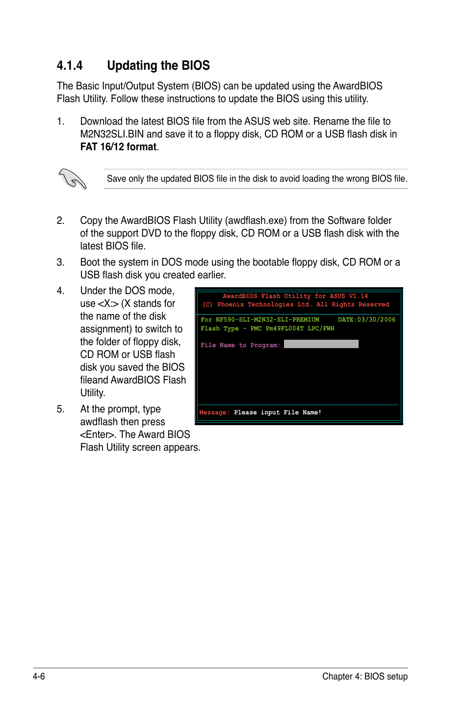 4 updating the bios | Asus M2N32-SLI Premium VISTA Edition User Manual | Page 76 / 184