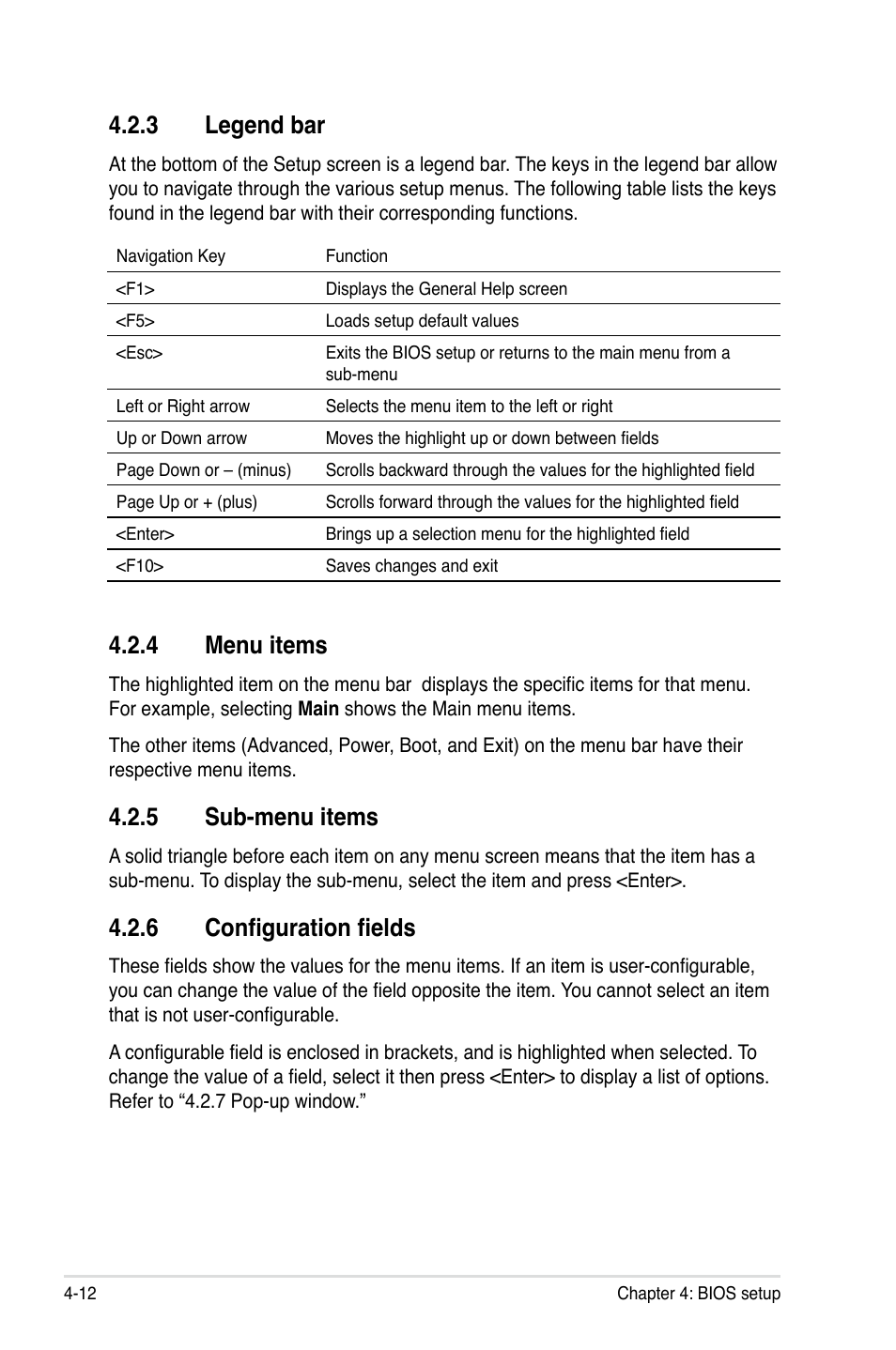 4 menu items, 5 sub-menu items, 6 configuration fields | 3 legend bar | Asus M2N32-SLI Premium VISTA Edition User Manual | Page 82 / 184