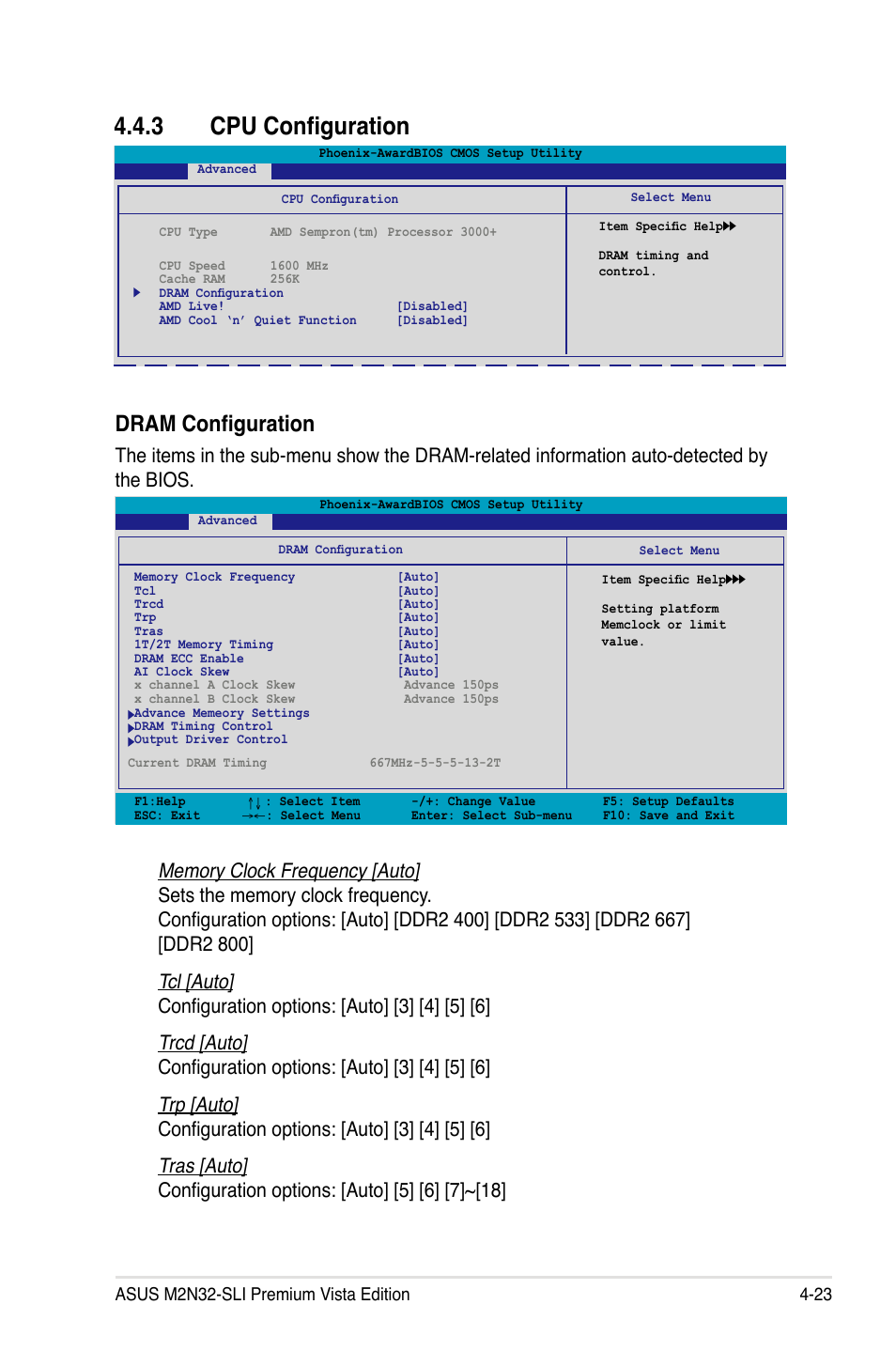 3 cpu configuration, Dram configuration | Asus M2N32-SLI Premium VISTA Edition User Manual | Page 93 / 184