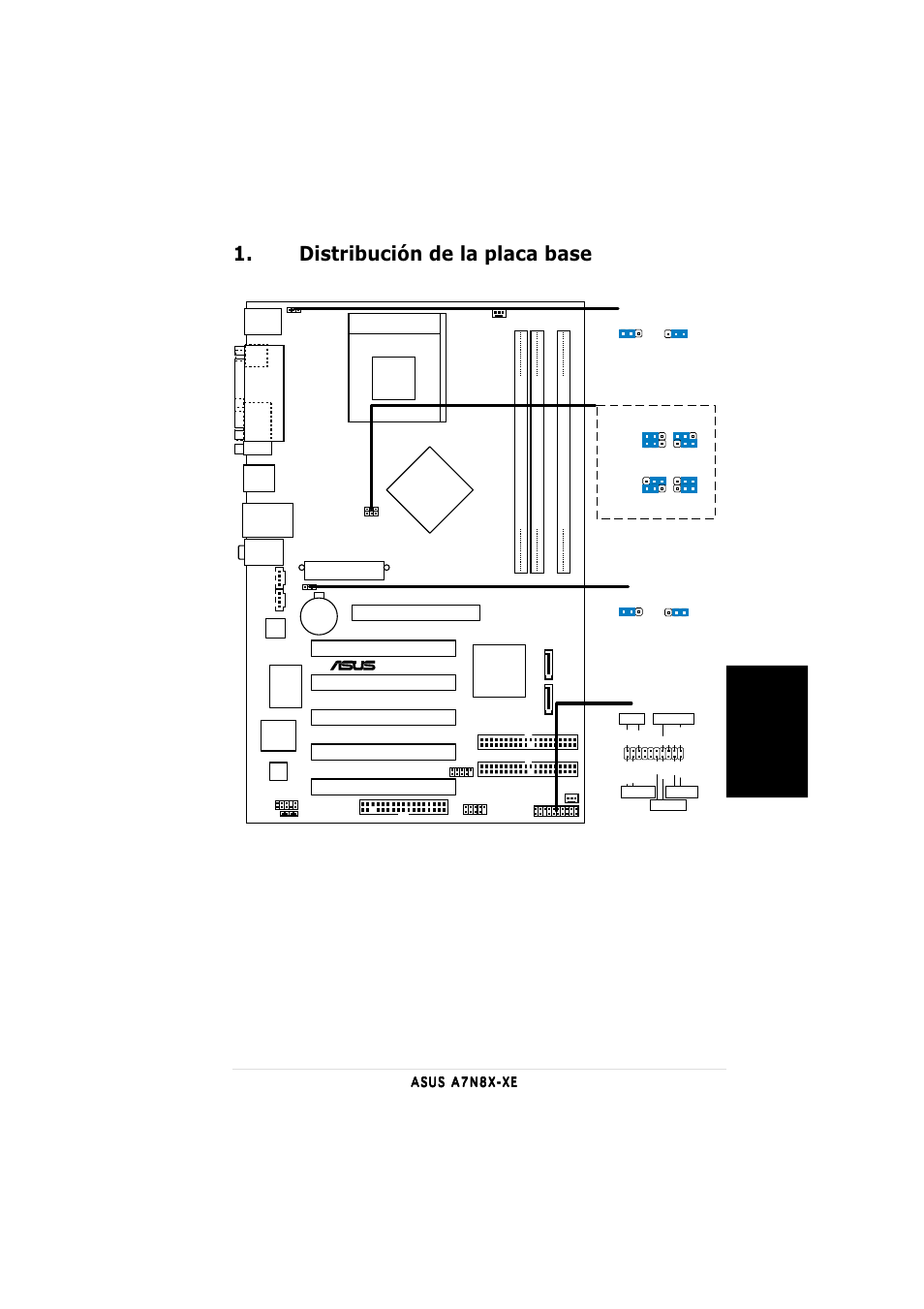 Distribución de la placa base, Espa ñ ol, Socket 462 | A7n8x-xe, Super i/o | Asus A7N8X-XE User Manual | Page 11 / 20