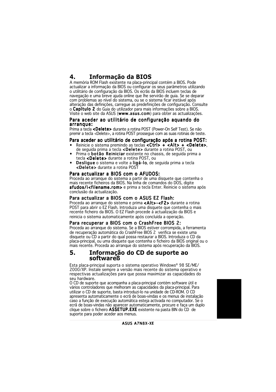 Informação da bios, Informação do cd de suporte ao softwareß | Asus A7N8X-XE User Manual | Page 19 / 20