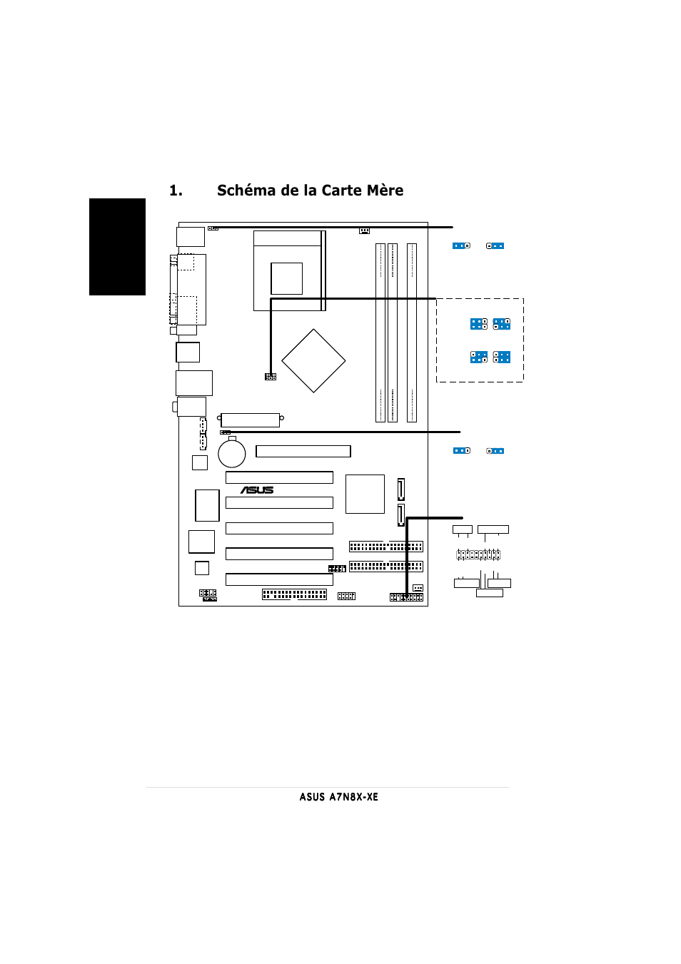 Schéma de la carte mère, Français, Socket 462 | A7n8x-xe, Super i/o | Asus A7N8X-XE User Manual | Page 2 / 20