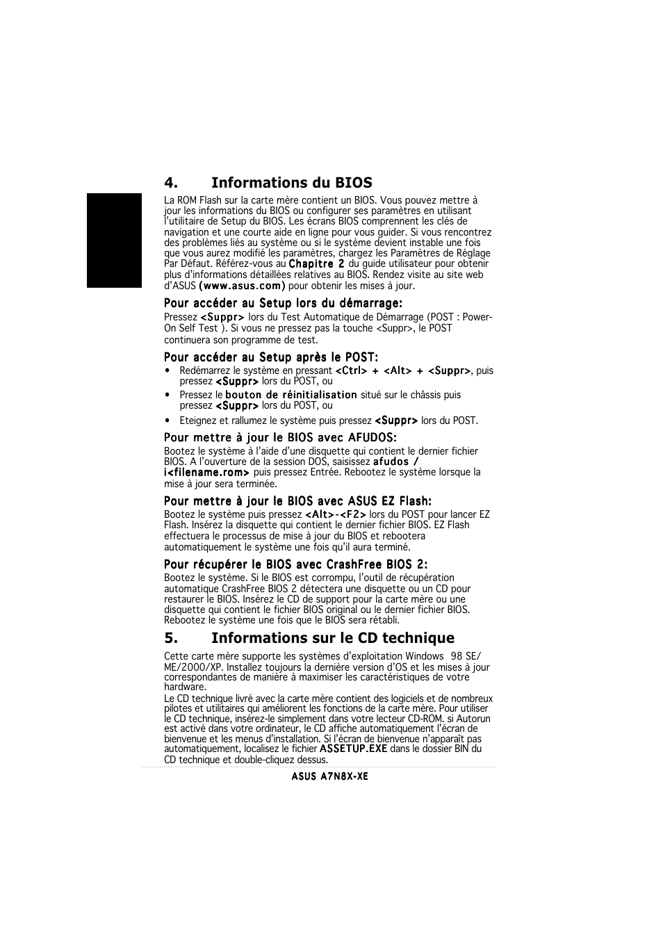 Informations du bios, Informations sur le cd technique | Asus A7N8X-XE User Manual | Page 4 / 20