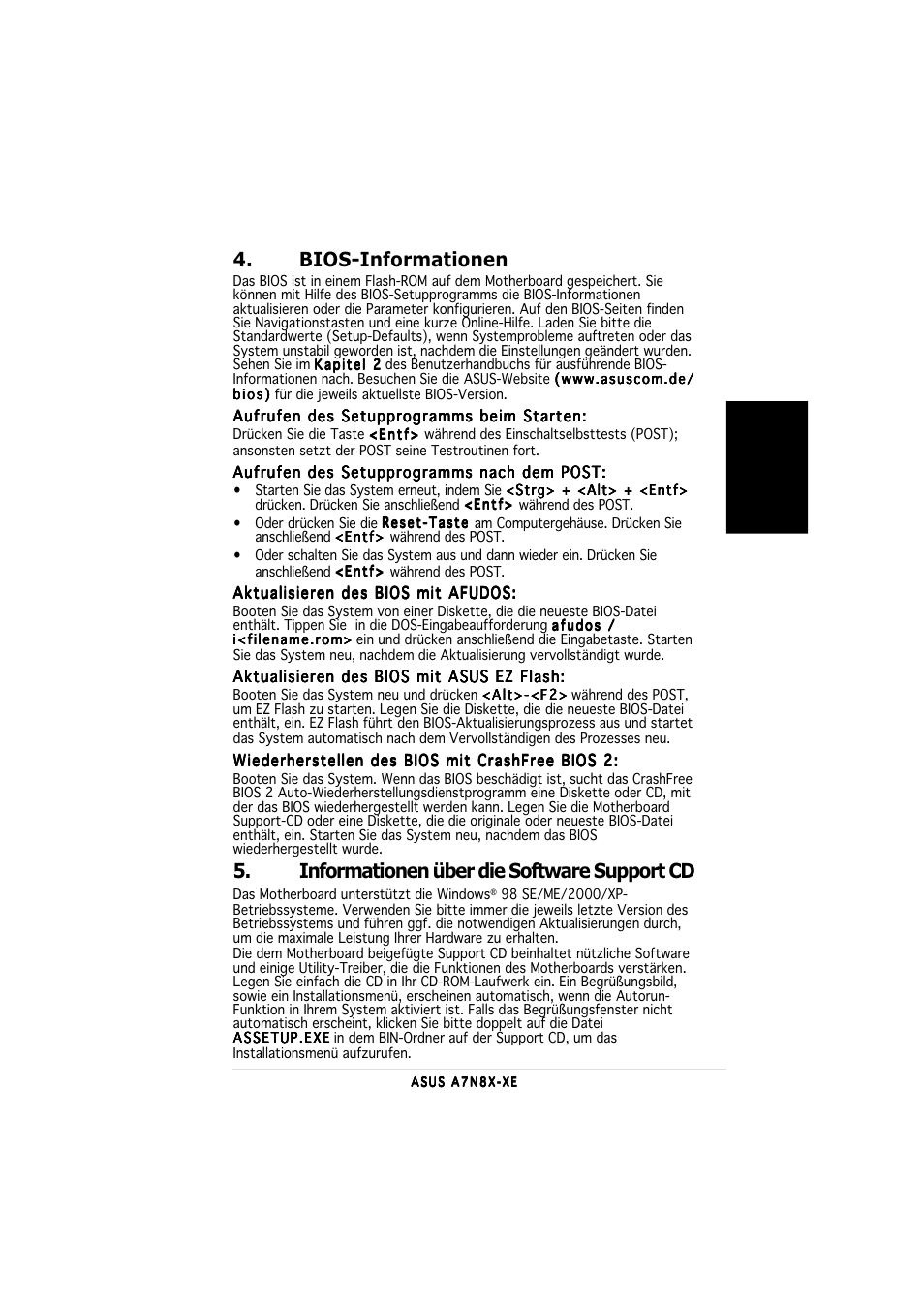 Bios-informationen, Informationen über die software support cd | Asus A7N8X-XE User Manual | Page 7 / 20