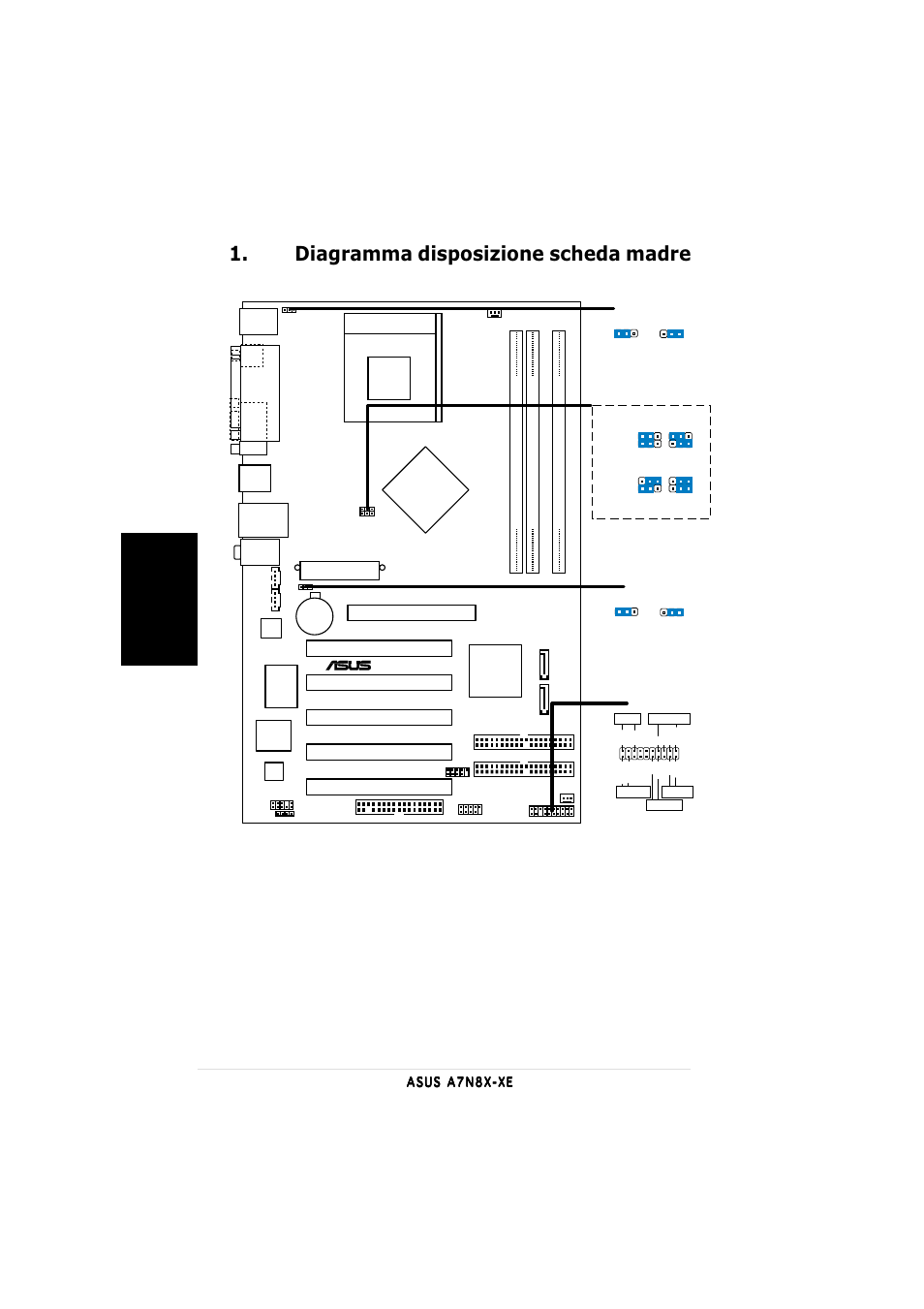 Diagramma disposizione scheda madre, Italiano, Socket 462 | A7n8x-xe, Super i/o | Asus A7N8X-XE User Manual | Page 8 / 20