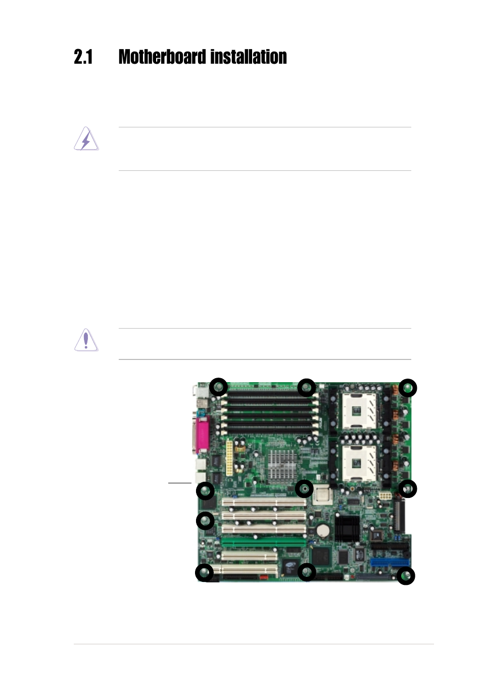 1 motherboard installation, 1 placement direction, 2 screw holes | Asus PU-DLS User Manual | Page 27 / 134